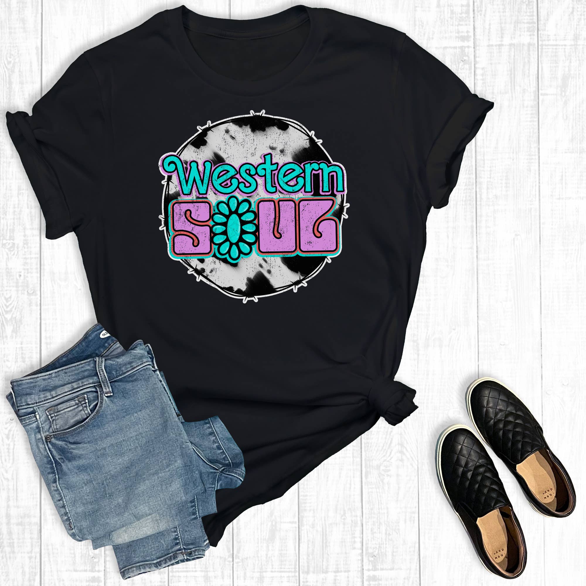 Western Soul Turquoise Concho Graphic Tee Hoodie, Sweatshirt | PodTeesHub.com