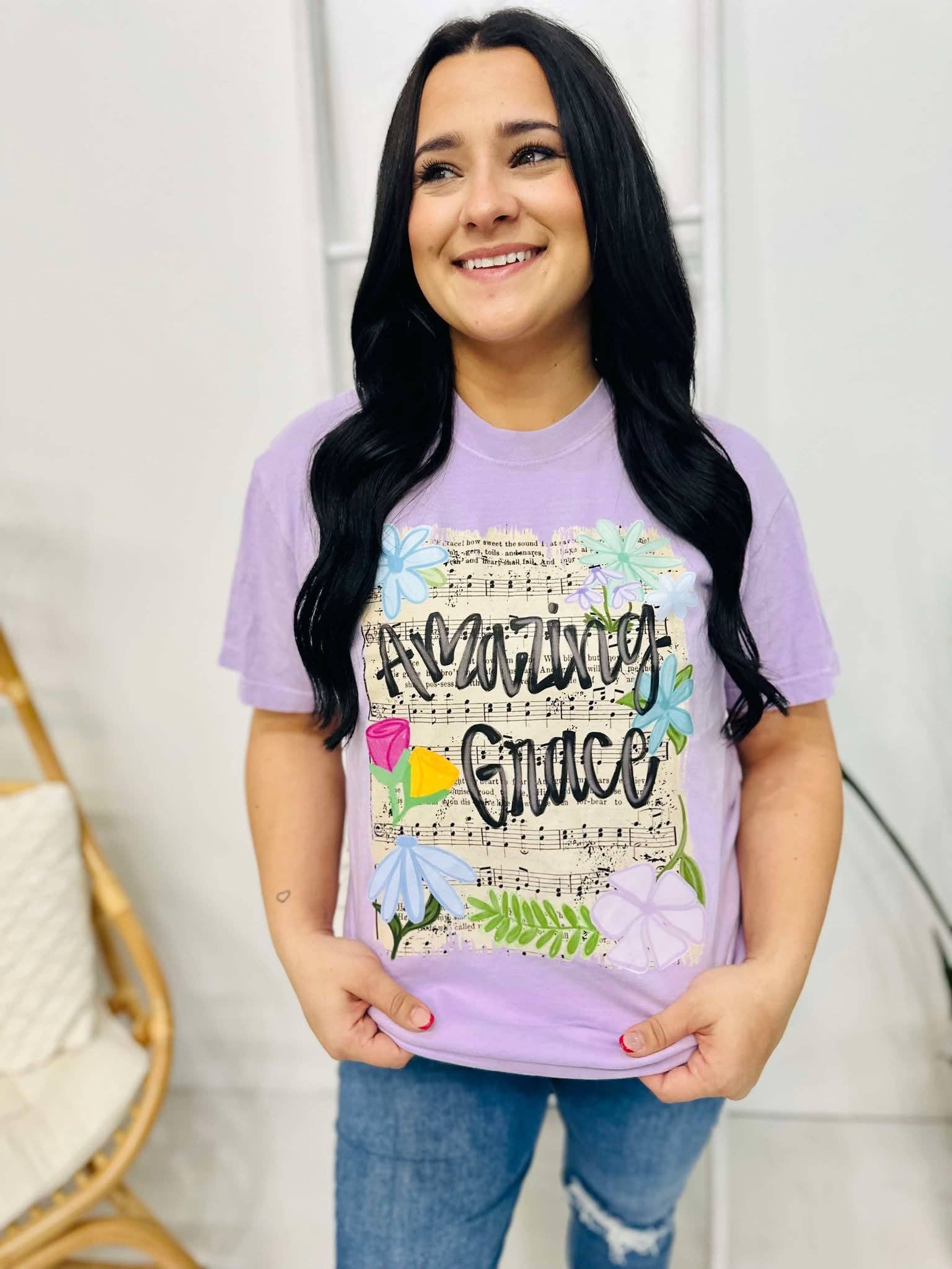 Amazing Grace Floral Hymn Paper Dtf Tee Hoodie, Sweatshirt | PodTeesHub.com