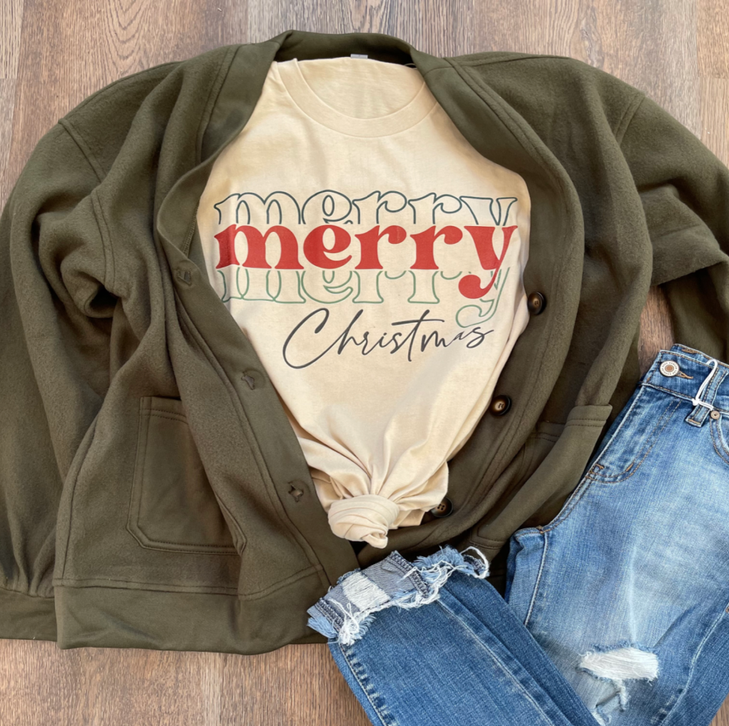 Merry, Merry, Merry Christmas Tee Hoodie, Sweatshirt | PodTeesHub.com