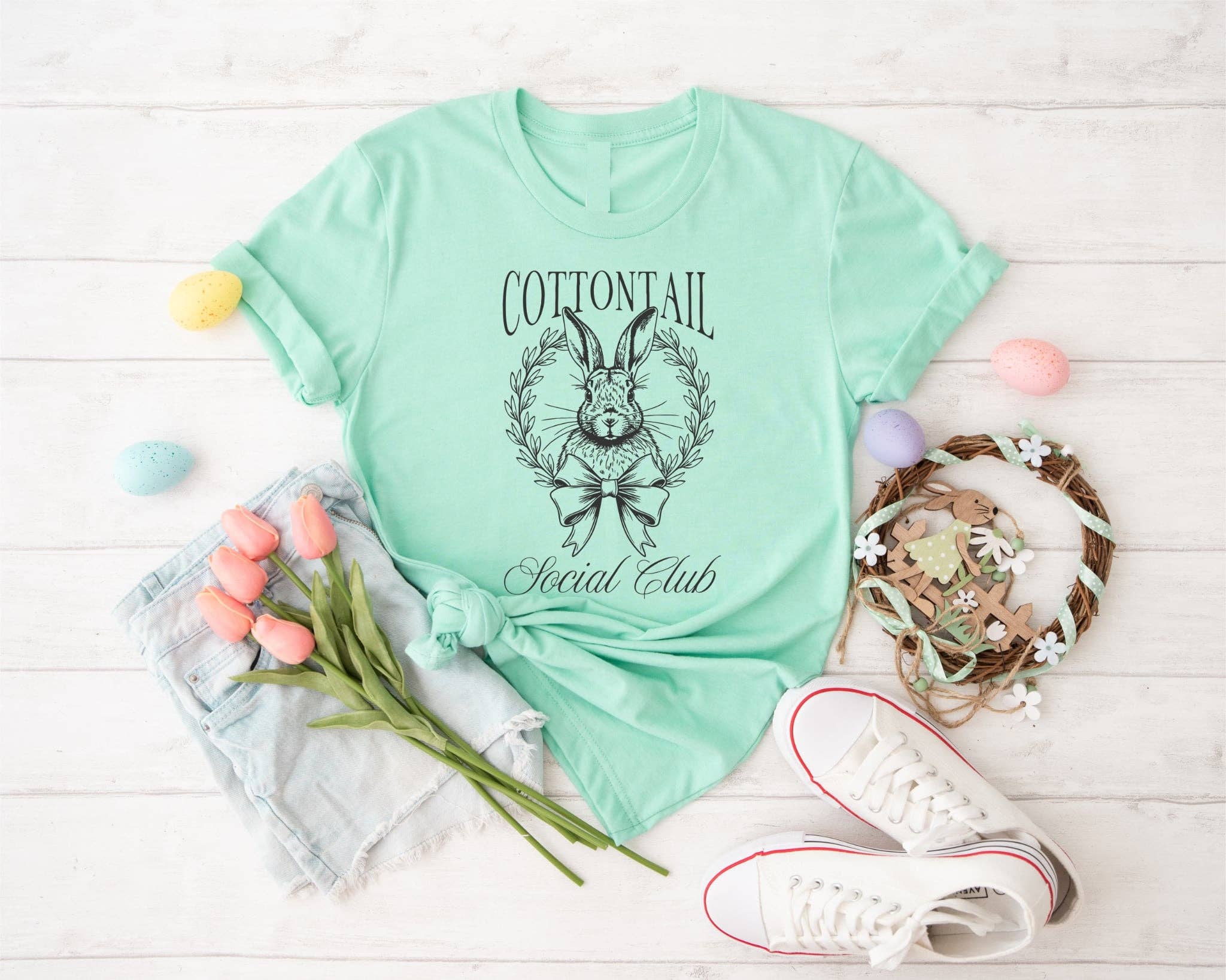 Spring Cottontail Social Club Mint Bella Easter Graphic Tee Hoodie, Sweatshirt | PodTeesHub.com
