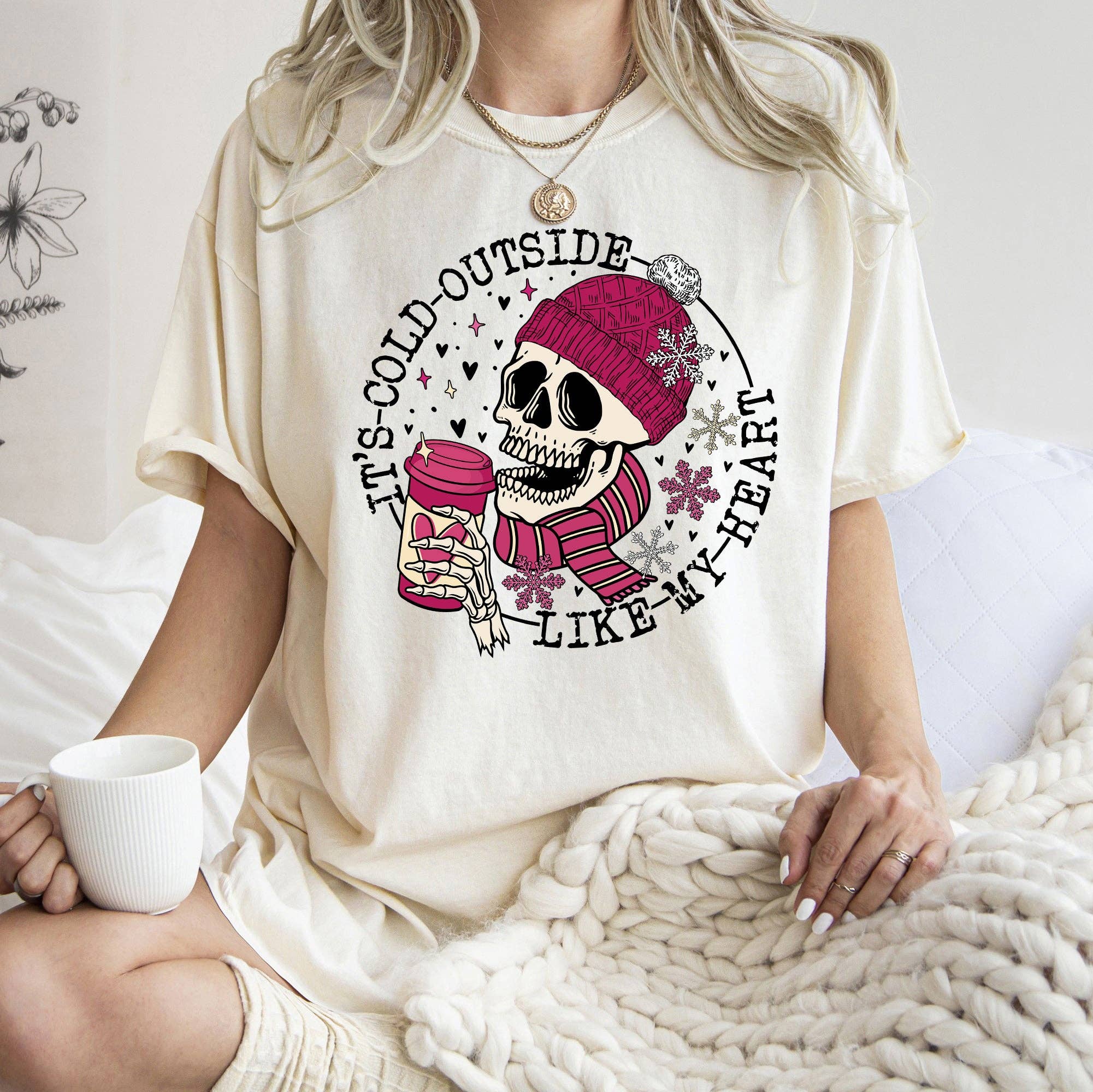 It's Cold Outside, Skeleton, Heart, Comfort Colors Tshirt, Valentine's Day Hoodie, Sweatshirt | PodTeesHub.com