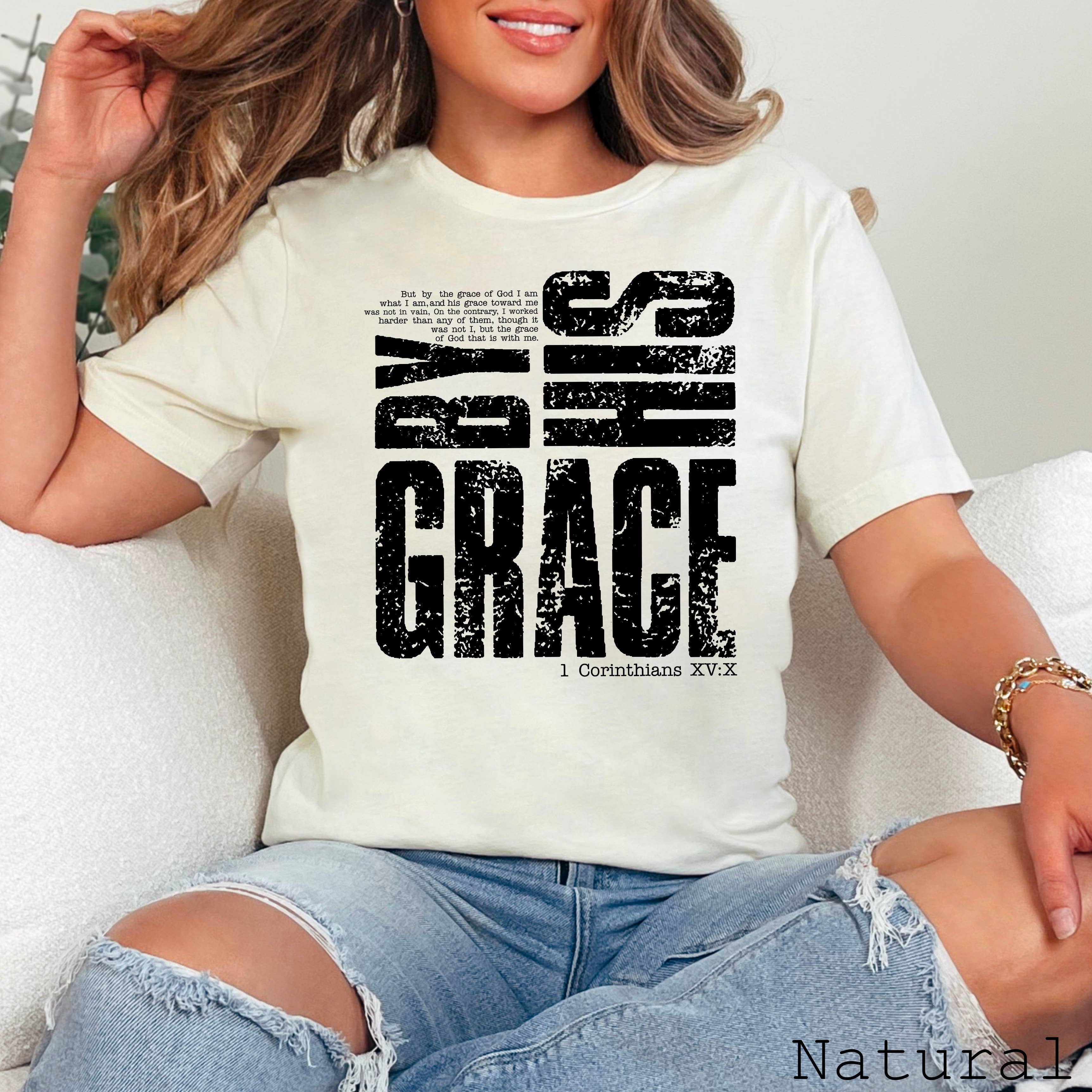 By His Grace Christian Graphic Tee  | Bella Canvas Hoodie, Sweatshirt | PodTeesHub.com