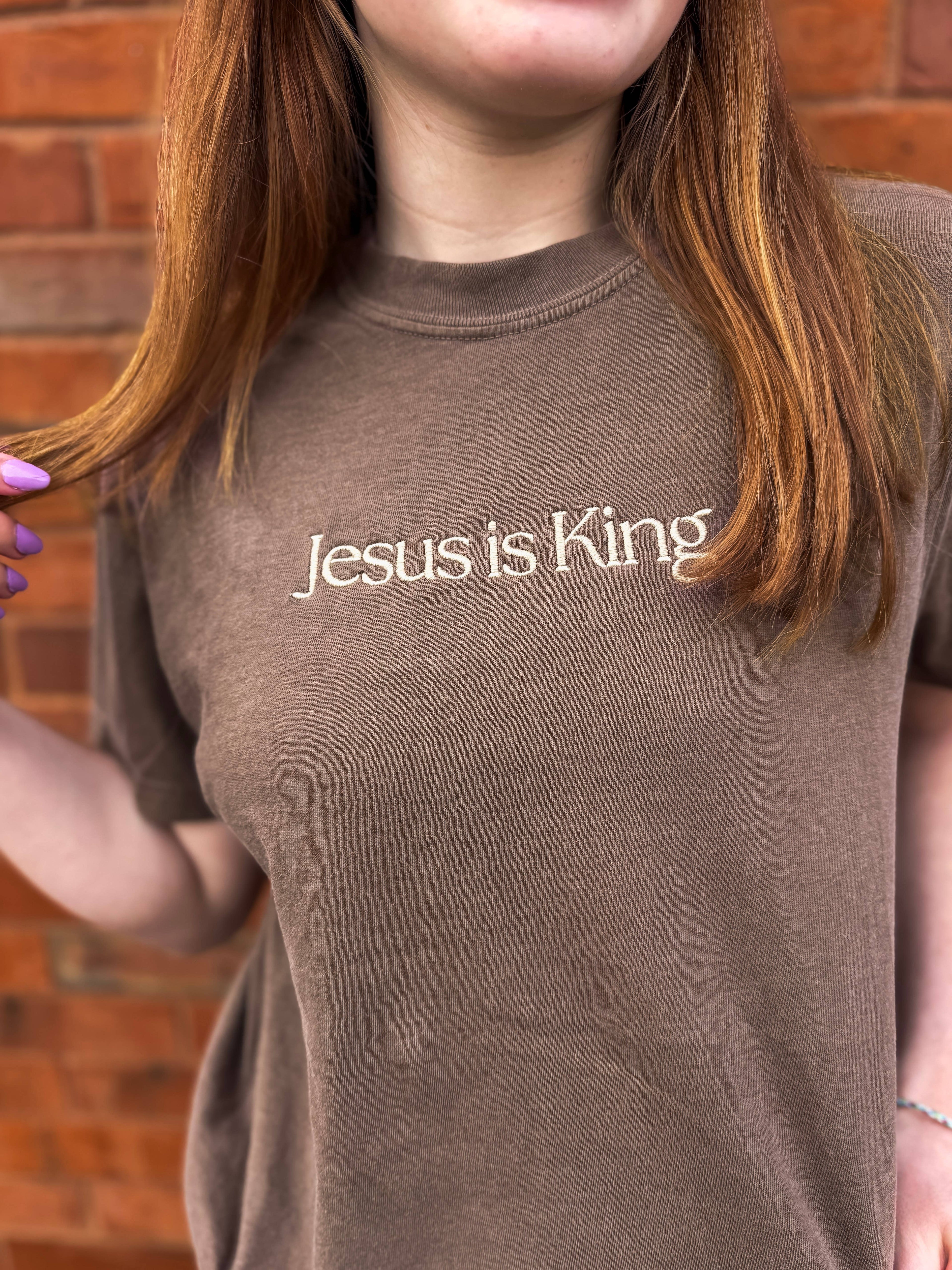 Embroidered Jesus Is King Christian Comfort Colors T-Shirt Hoodie, Sweatshirt | PodTeesHub.com