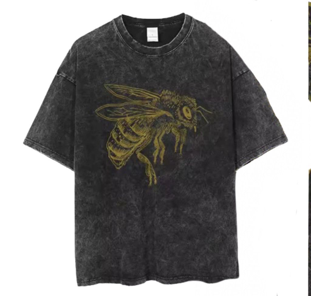 Japanese Brand Y2k Vintage Yellow Honey Bee Print Washed T Shirt Hoodie, Sweatshirt | PodTeesHub.com