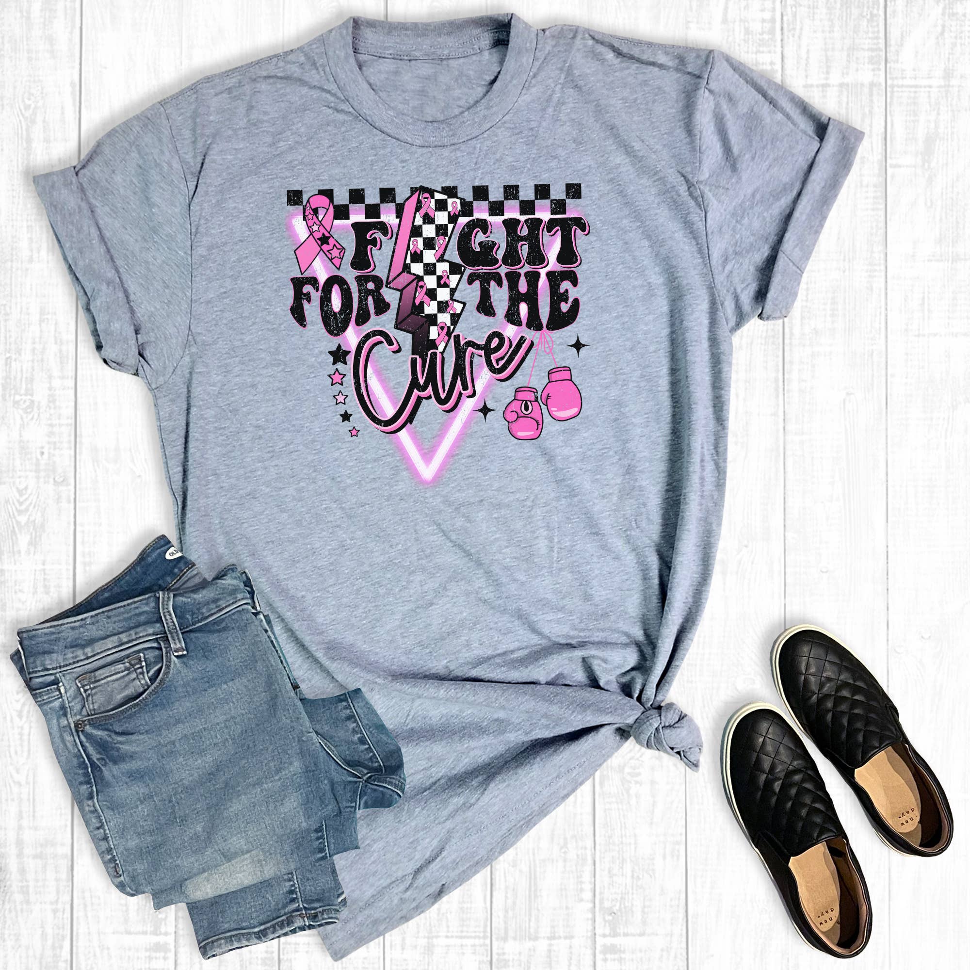 Breast Cancer Fight For the Cure Checkered Graphic Tee Hoodie, Sweatshirt | PodTeesHub.com