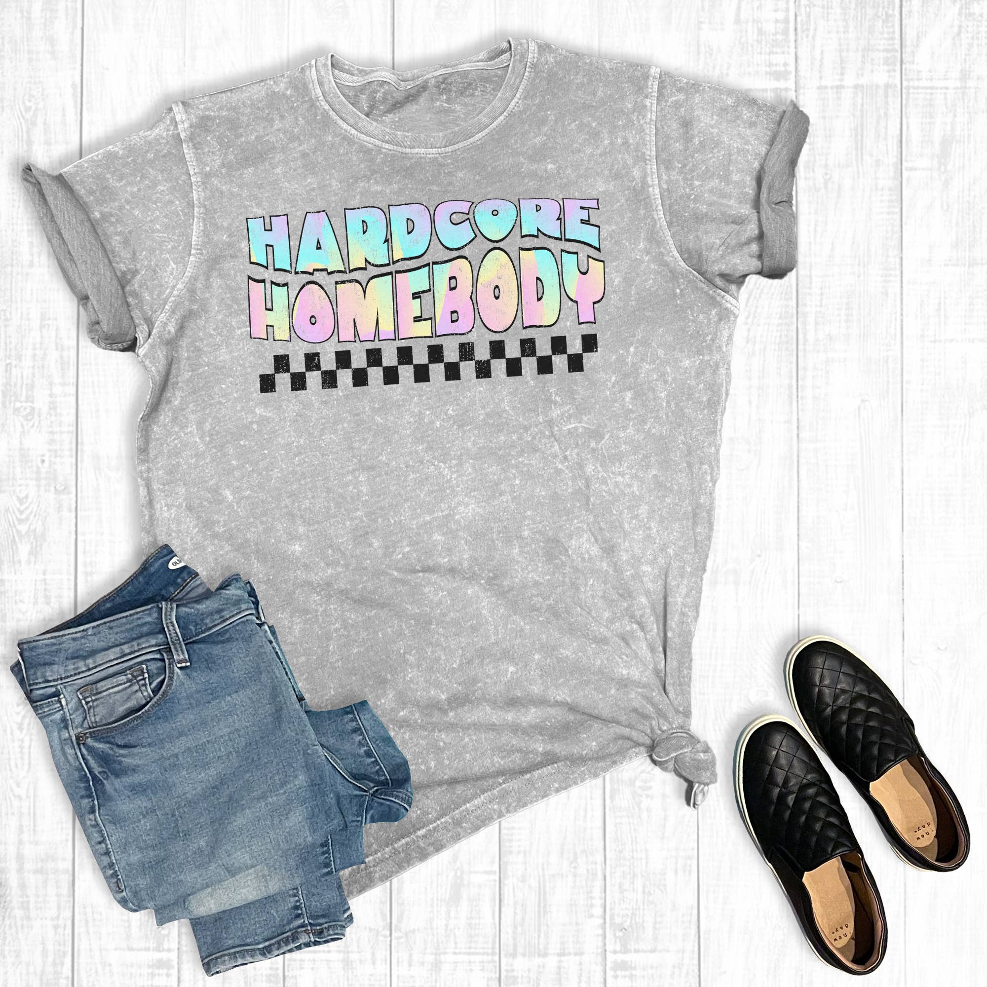 Hardcore Homebody Mineral Wash Graphic Tee Hoodie, Sweatshirt | PodTeesHub.com
