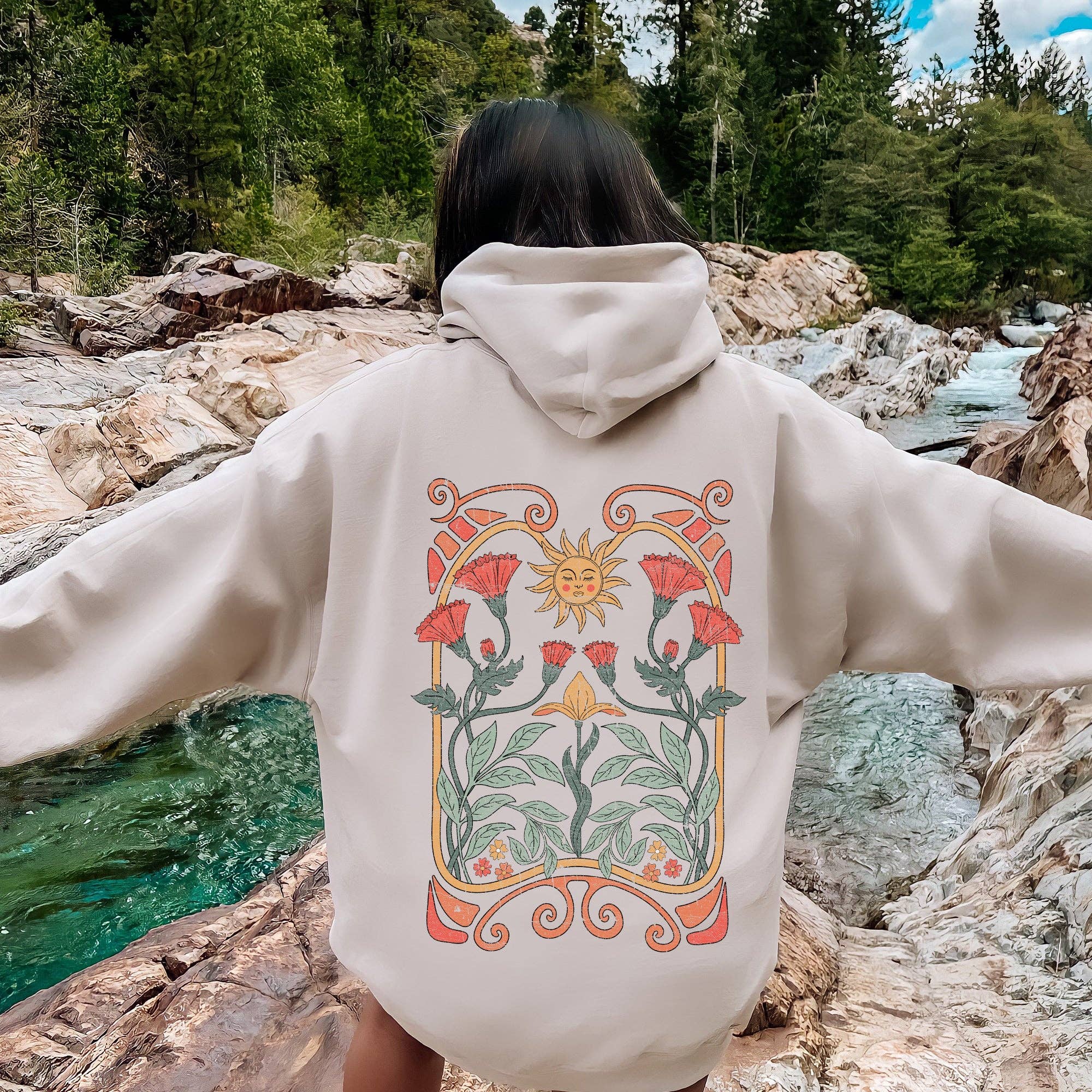 Sun Art Deco Design, Celestial Art Nouveau, Colorful Hoodie T-Shirts, Sweatshirt | PodTeesHub.com