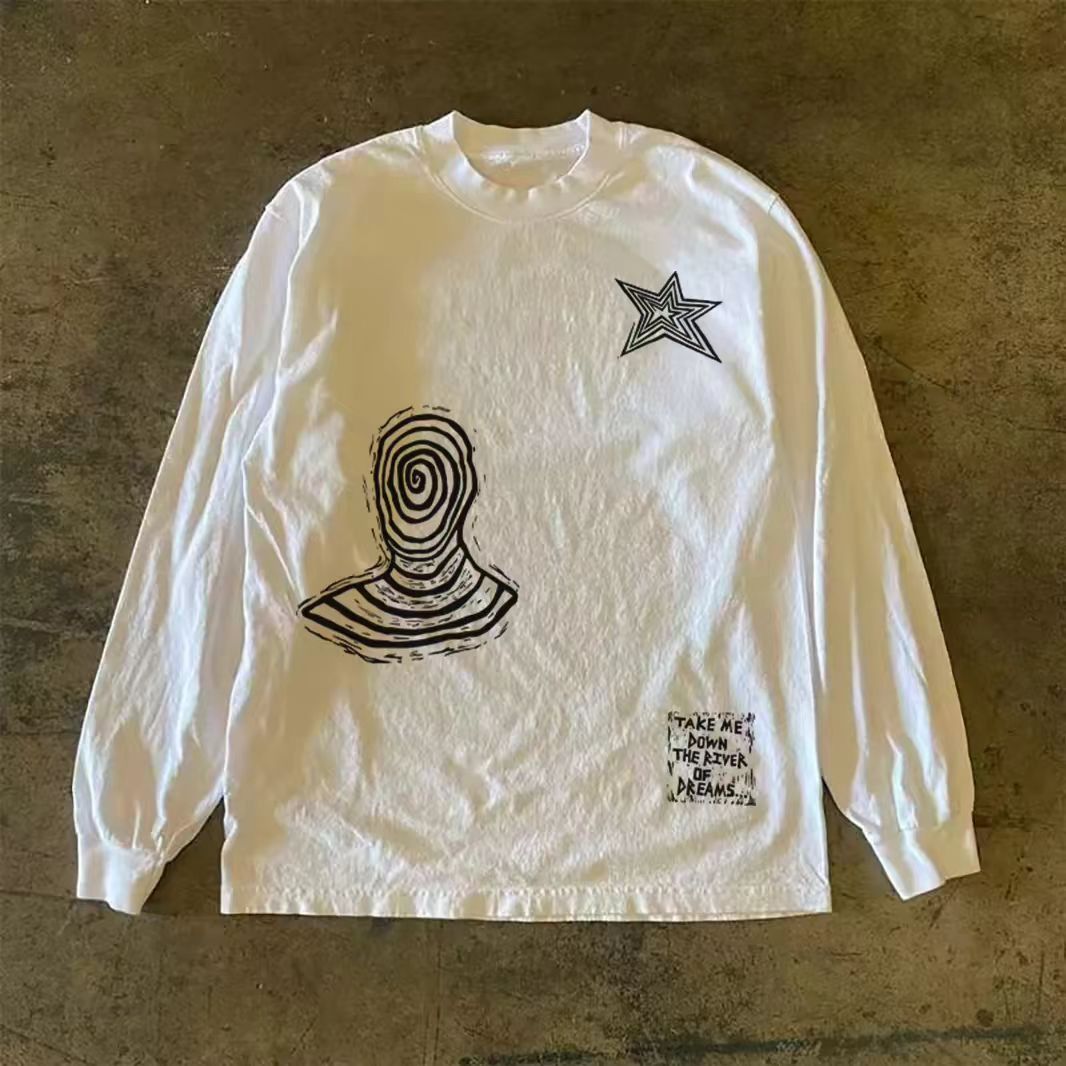 Vintage White Washed Retro Fun Hip Hop Print Long Sleeved T-Shirts, Hoodie, Sweatshirt