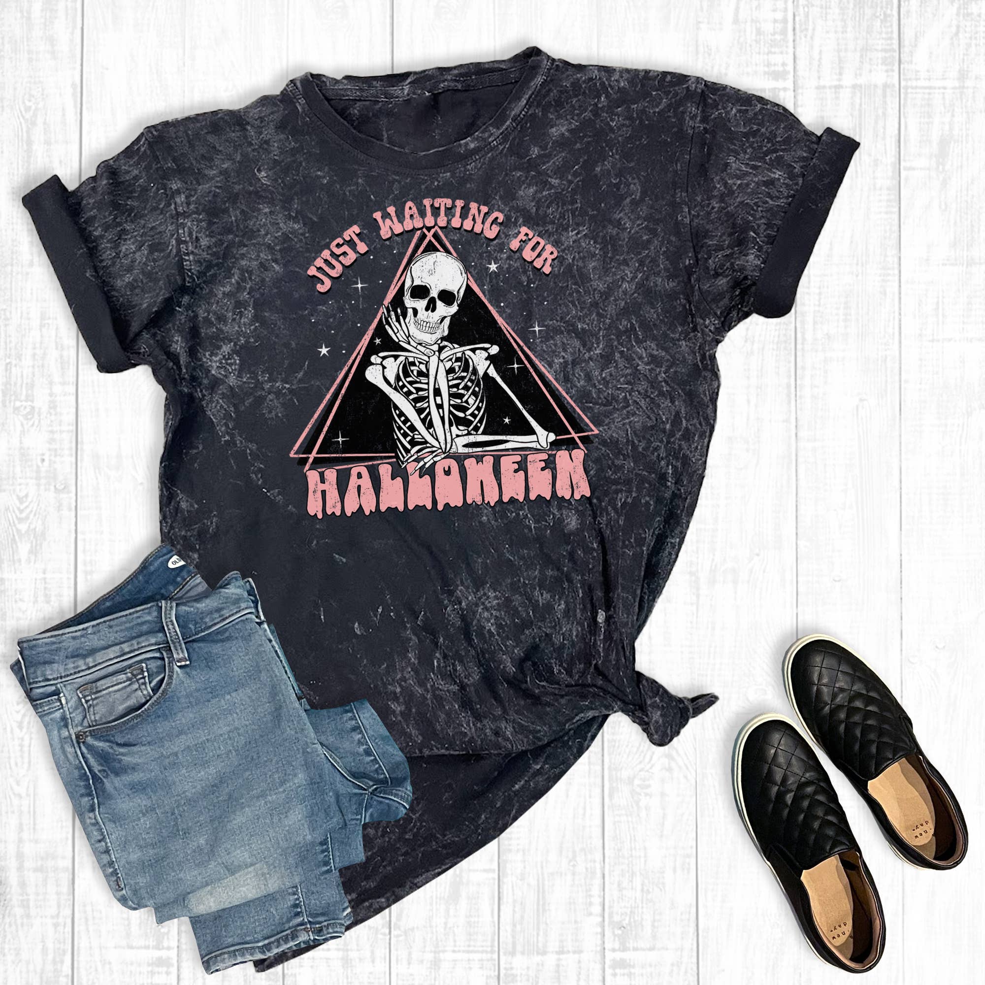 Just Waiting For Halloween Mineral Wash Graphic Tee Hoodie, Sweatshirt | PodTeesHub.com