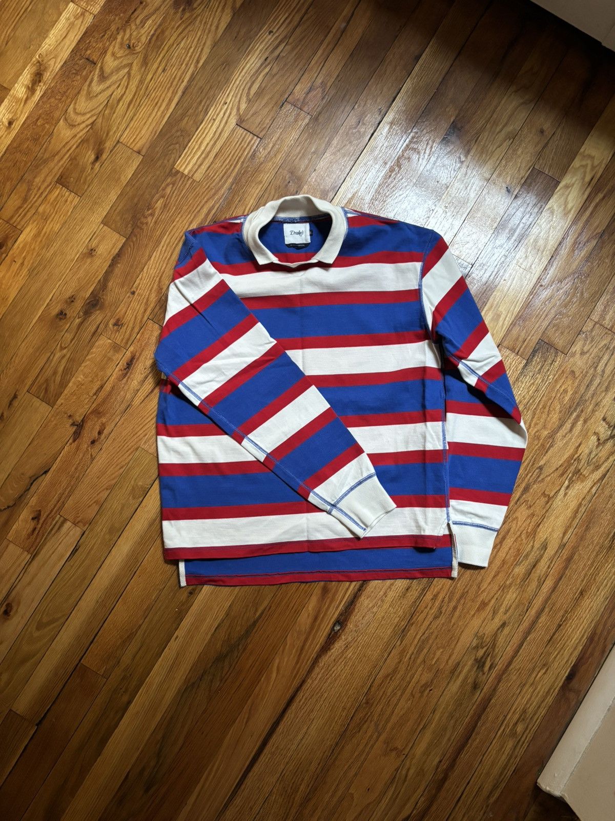 Drake S Size M Drake S Wide Stripe Mock Collar Long Sleeve Jersey T-Shirts, Hoodie, Sweatshirt | PodTeesHub.com