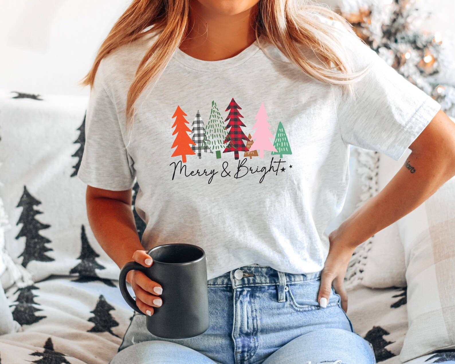 Merry and Bright Christmas Trees Shirt Hoodie, Sweatshirt | PodTeesHub.com