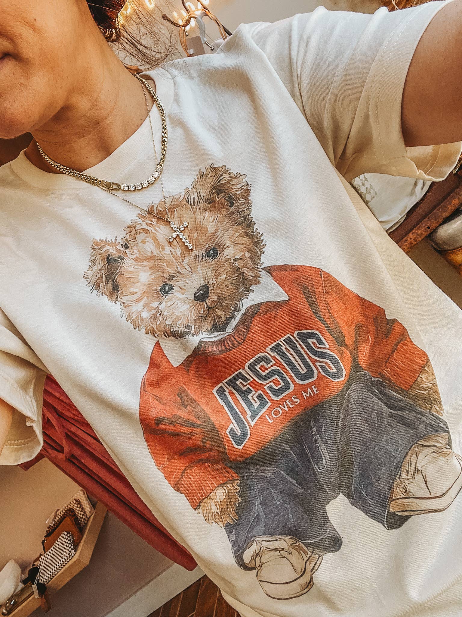 Jesus Loves Me Teddy Bear Religious Graphic Tee Hoodie, Sweatshirt | PodTeesHub.com