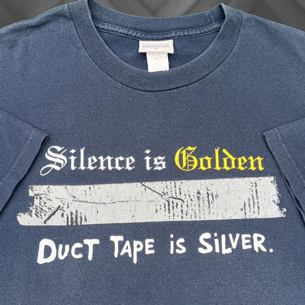 Vintage National Heritage T Shirt Mens L Blue Quote Duct Tape Silence Is Golden Y2k Graphic Hoodie, Sweatshirt