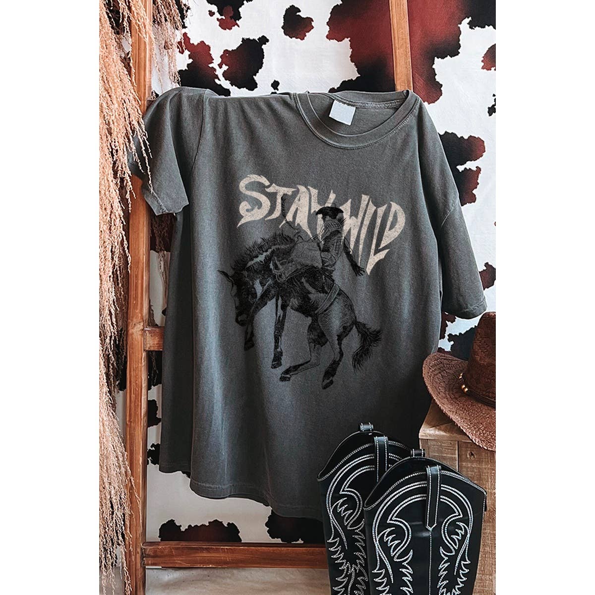 Stay Wild Western Graphic Oversized Tee Hoodie, Sweatshirt | PodTeesHub.com