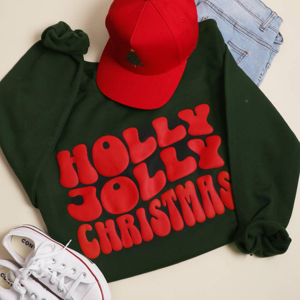 Holly Jolly Christmas Puff Heavyweight Sweatshirt T-Shirts, Hoodie | PodTeesHub.com