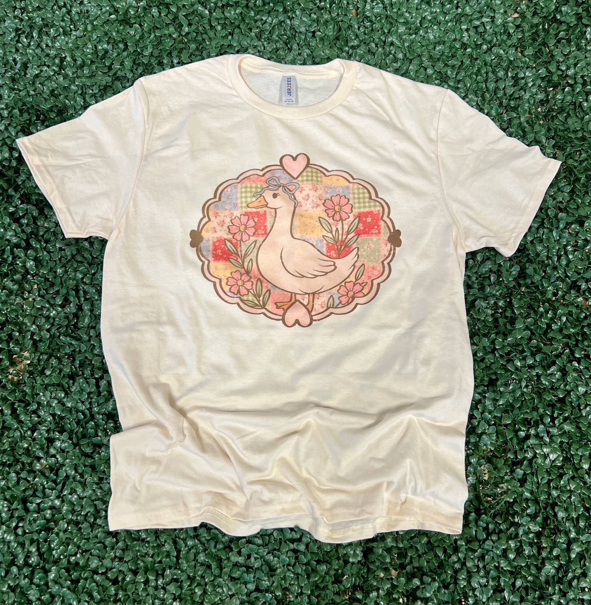 Vintage Goose Patchwork with Flowers On Cream Tee Hoodie, Sweatshirt | PodTeesHub.com