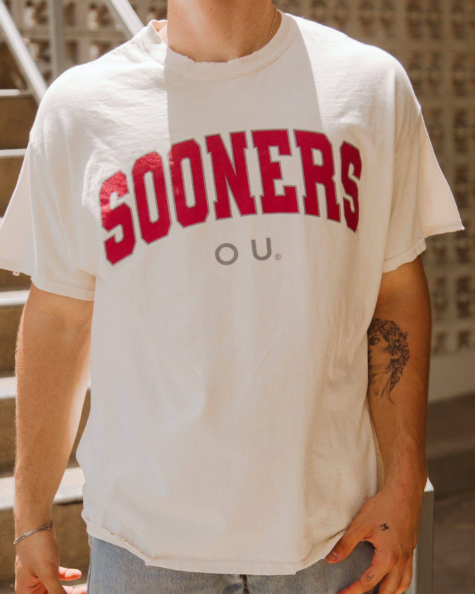 Ou Oklahoma Sooners Filled Gault Off White Thrifted Tee Hoodie, Sweatshirt | PodTeesHub.com