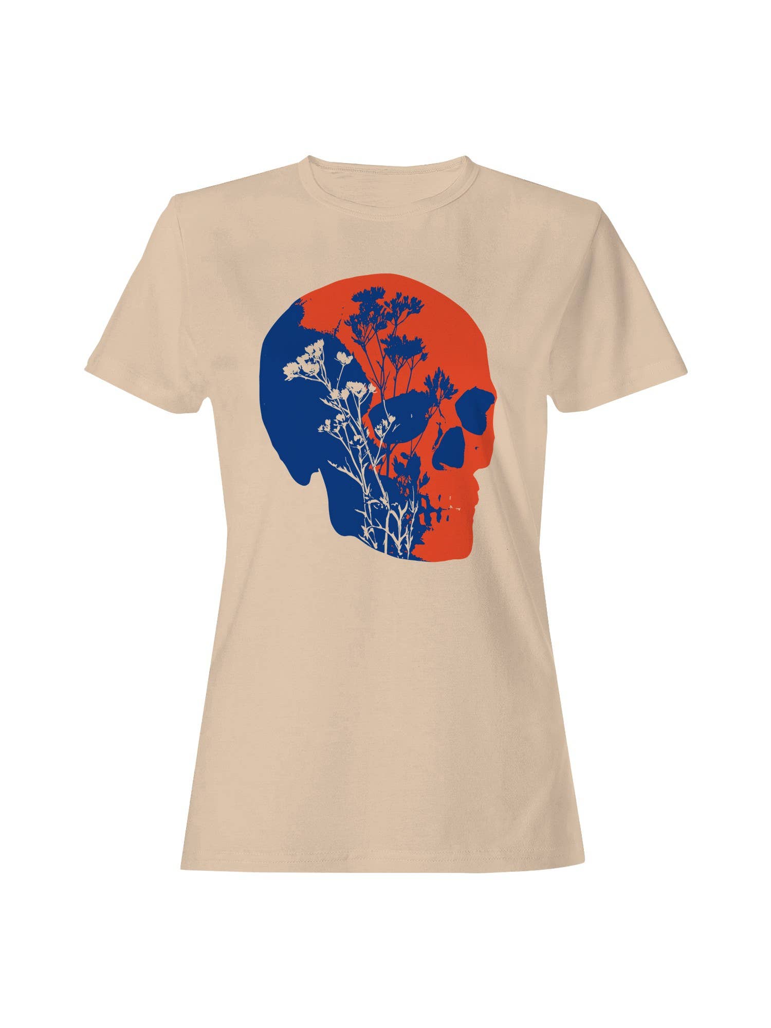 Floral Skull Art in Red and Blue Women's T-Shirt Hoodie, Sweatshirt | PodTeesHub.com