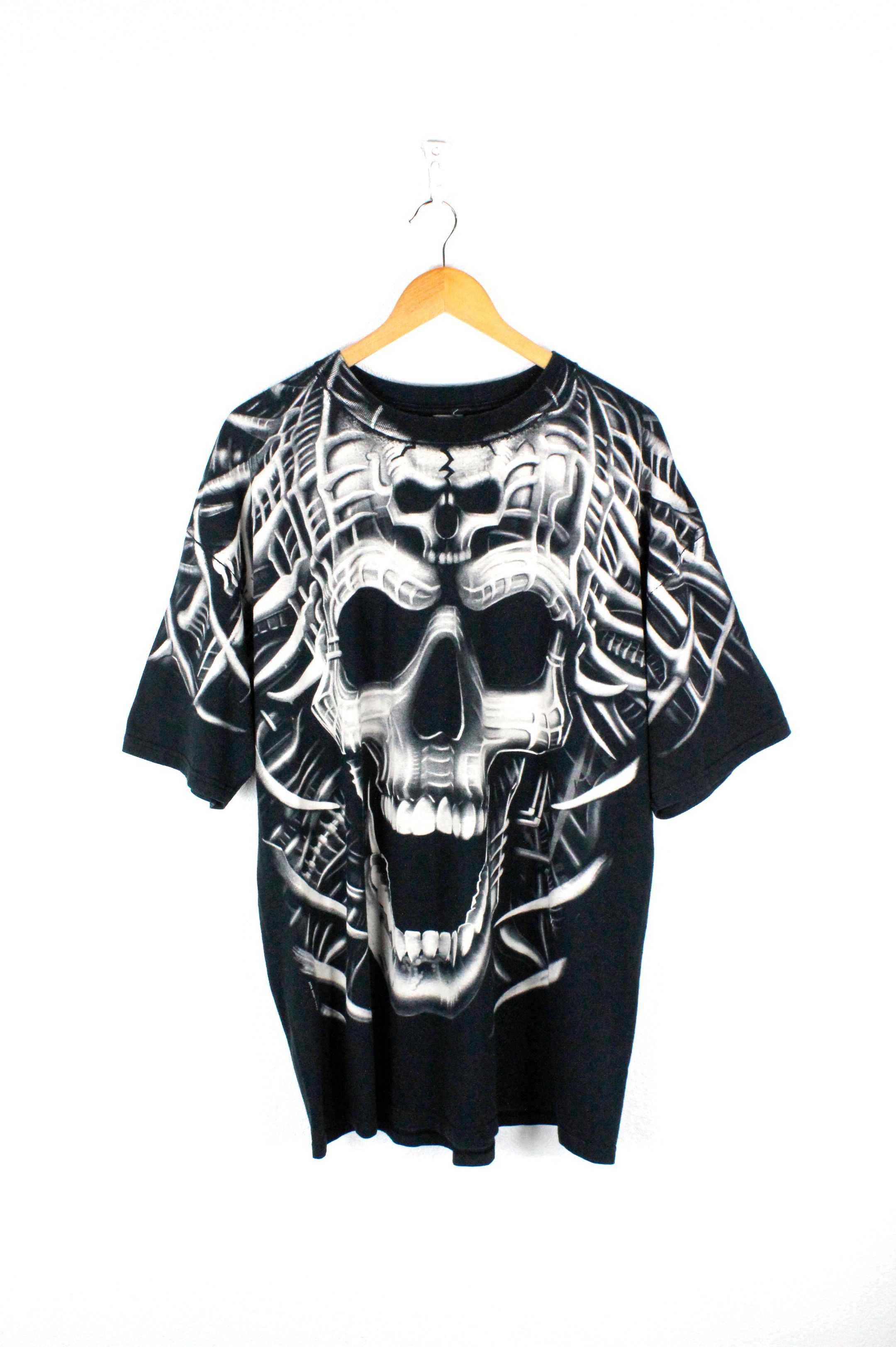 Vintage Liquid Blue Skull All Over Printed Tee T Shirt 2000s Hoodie, Sweatshirt | PodTeesHub.com