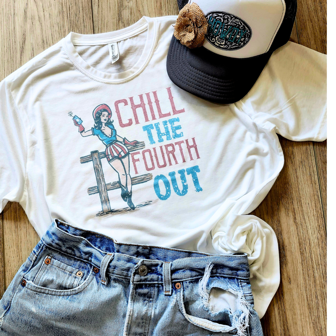 Chill the Fourth Out Western Pinup Cowgirl   Graphic Tee Hoodie, Sweatshirt | PodTeesHub.com