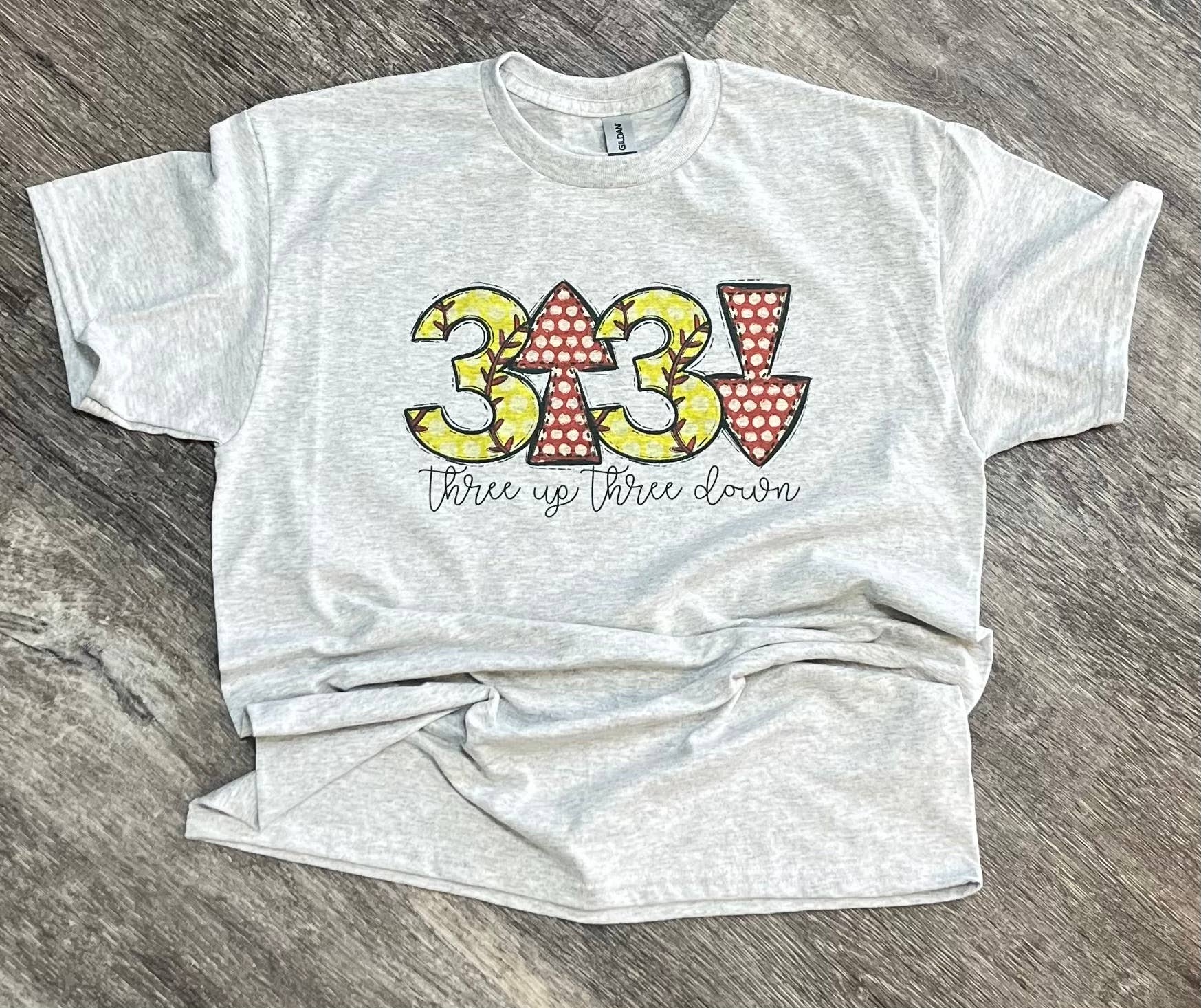 Three Up Three Down Softball On Ash Gray Tee Hoodie, Sweatshirt | PodTeesHub.com