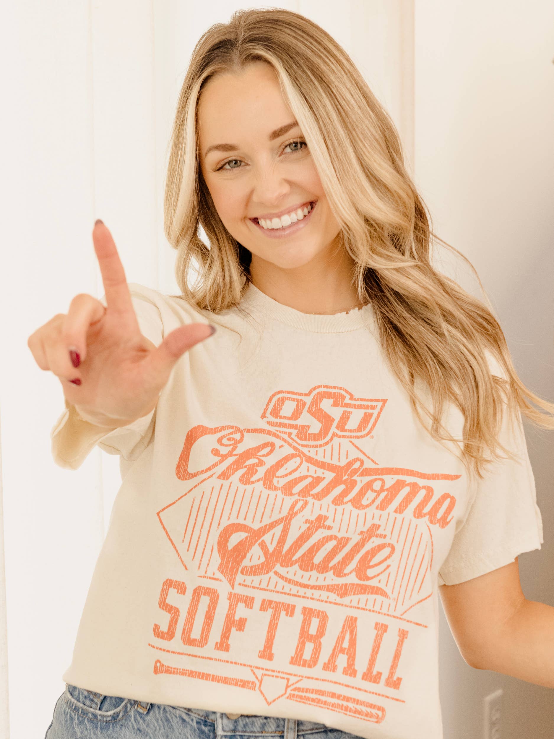 Oklahoma State Cowboys Softball Off White Thrifted Tee Hoodie, Sweatshirt | PodTeesHub.com