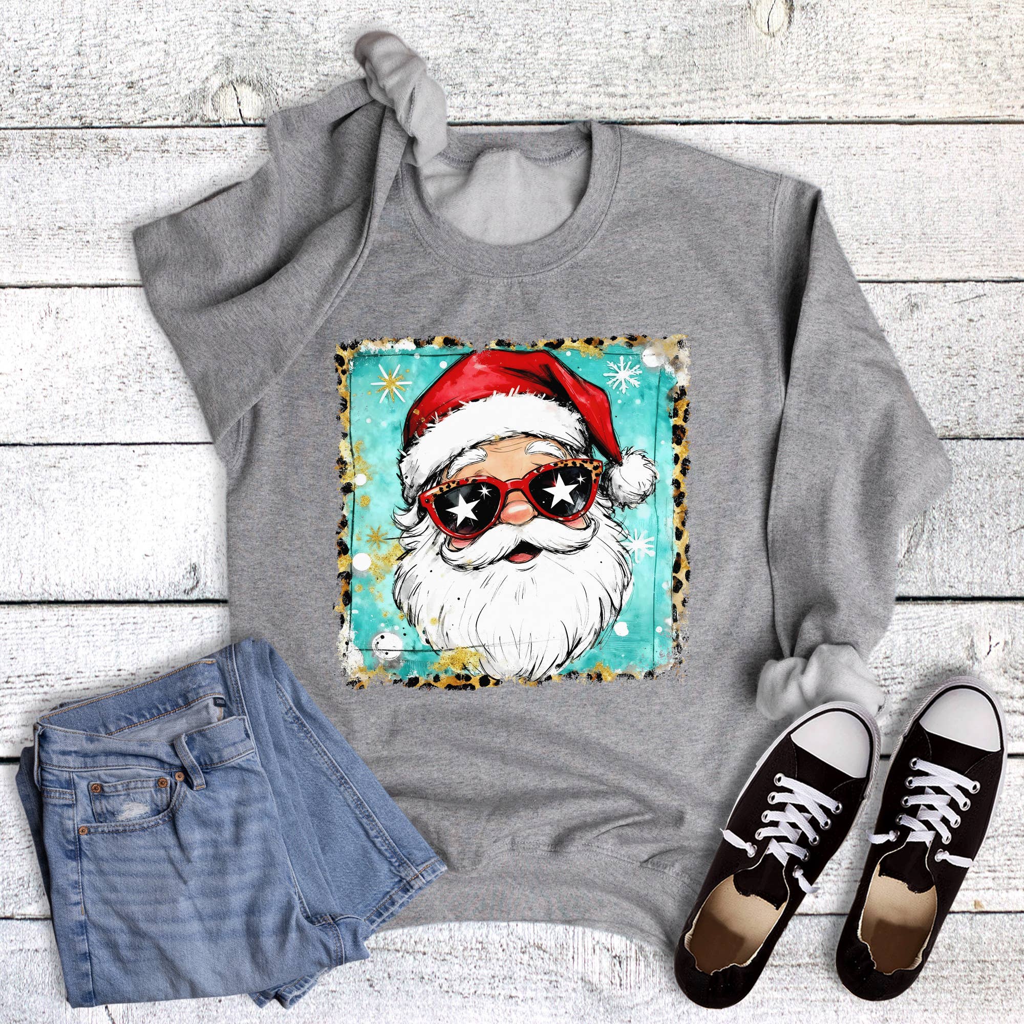 Christmas Santa in Star Shades Sweatshirt T-Shirts, Hoodie | PodTeesHub.com