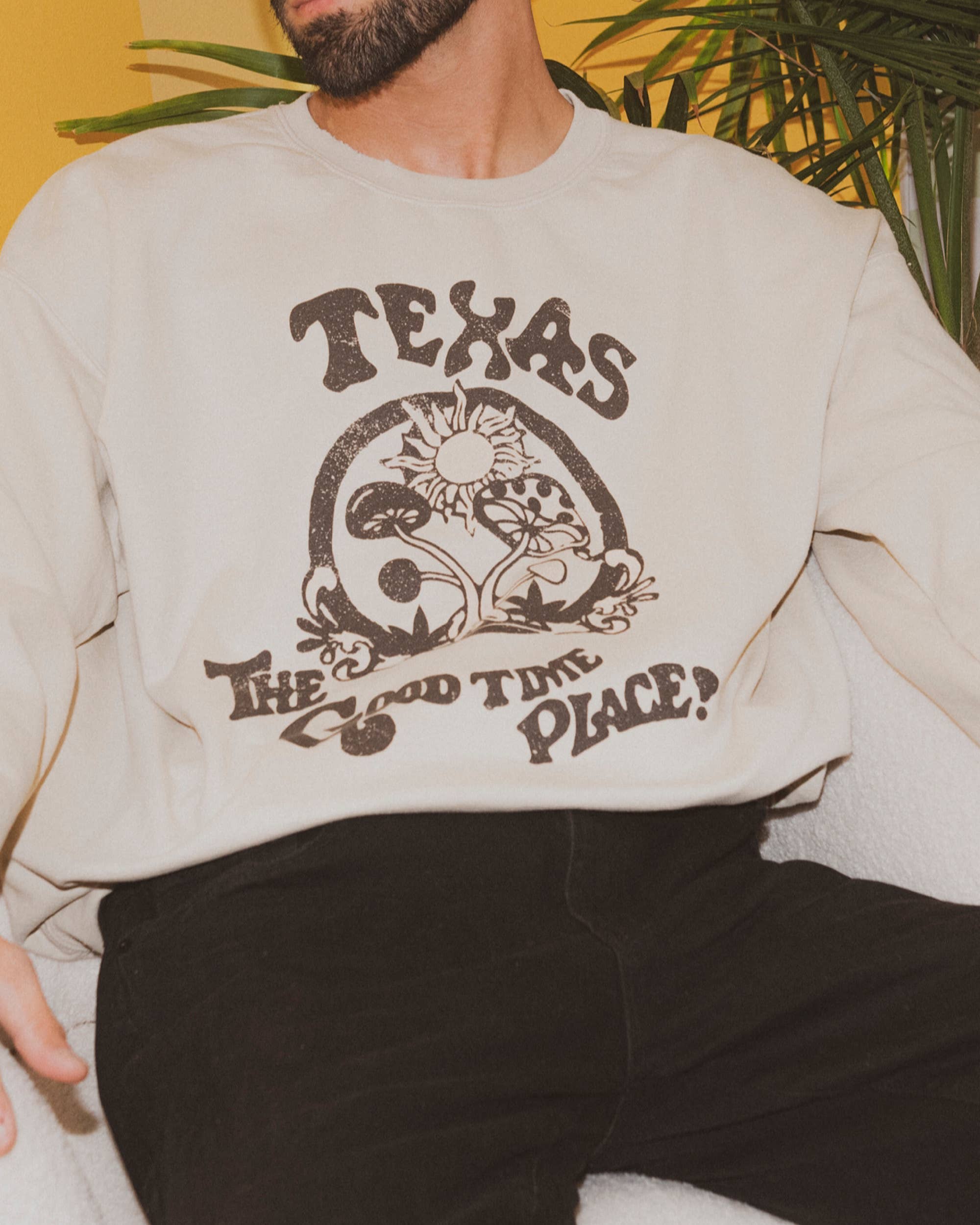 Texas the Good Time Place Sand Thrifted Graphic Sweatshirt T-Shirts, Hoodie | PodTeesHub.com