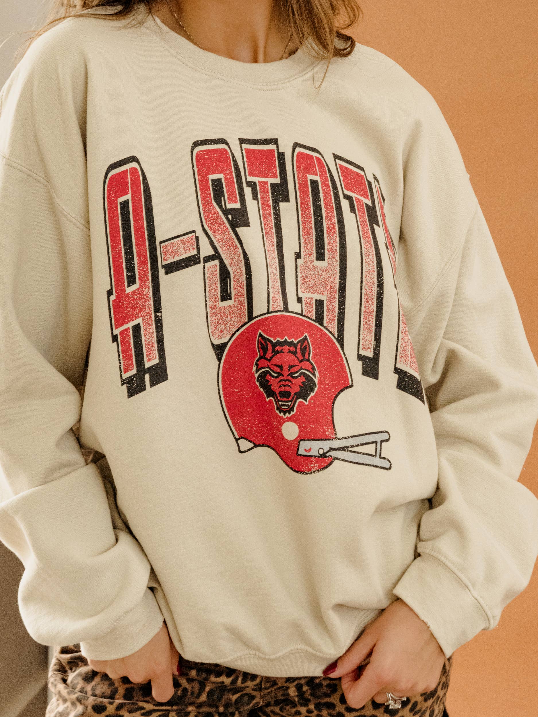Asu Red Wolves Helmet Fade Sand Thrifted Sweatshirt T-Shirts, Hoodie | PodTeesHub.com
