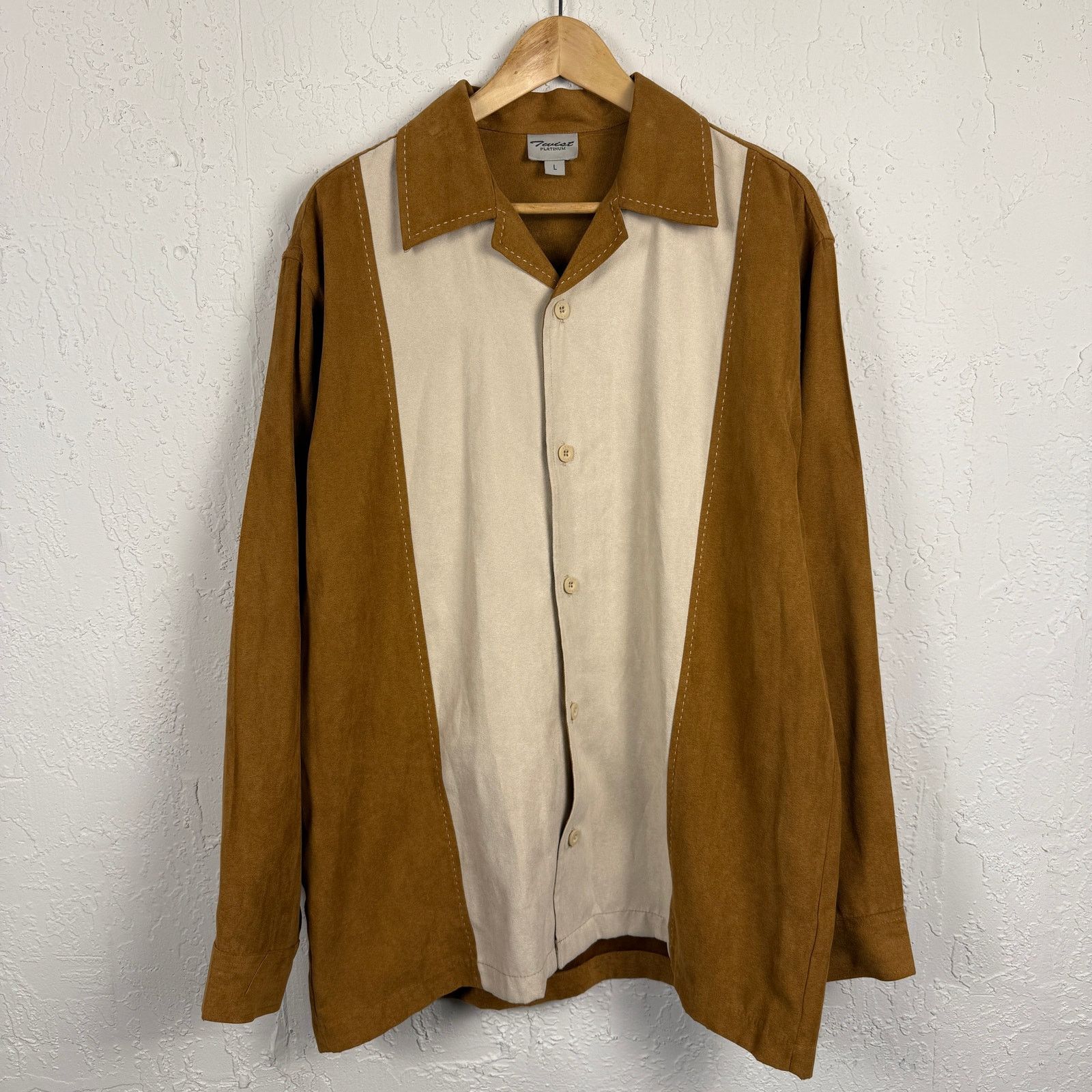 Vintage 90s Faux Suede Shirt Brown Cream Large Soprano Bowl Hoodie, Sweatshirt | PodTeesHub.com