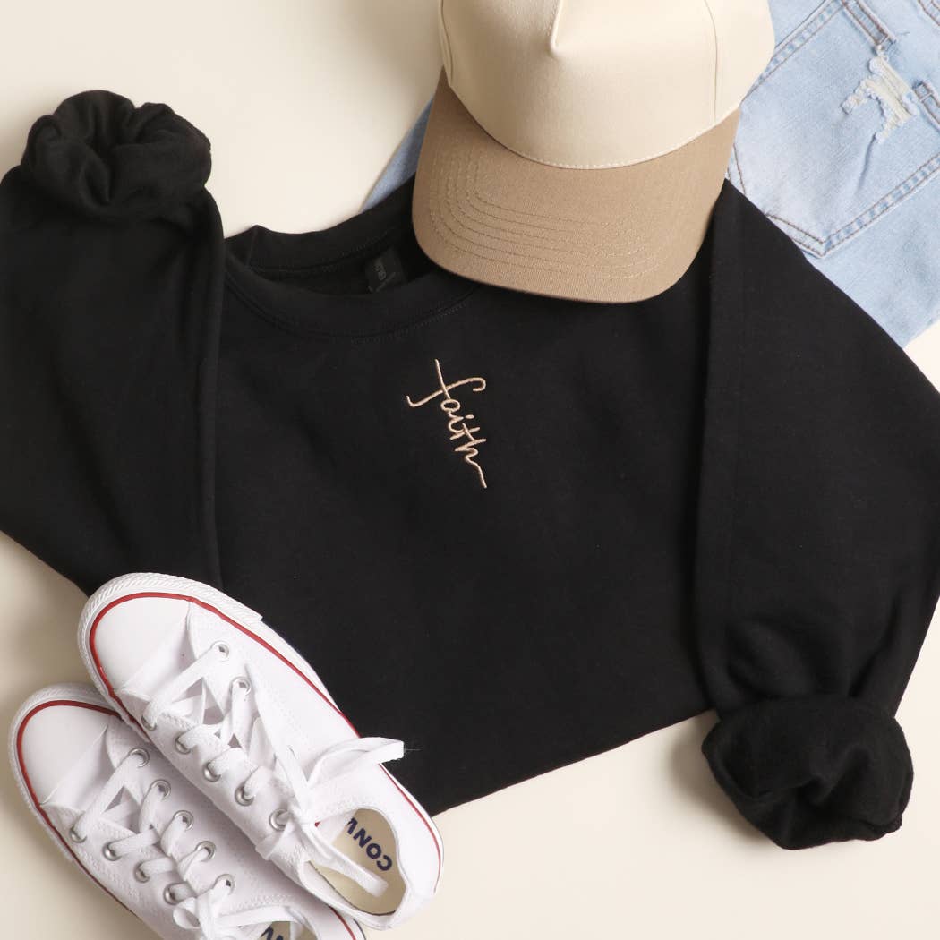 Faith Vertical Embroidered Heavyweight Sweatshirt T-Shirts, Hoodie | PodTeesHub.com