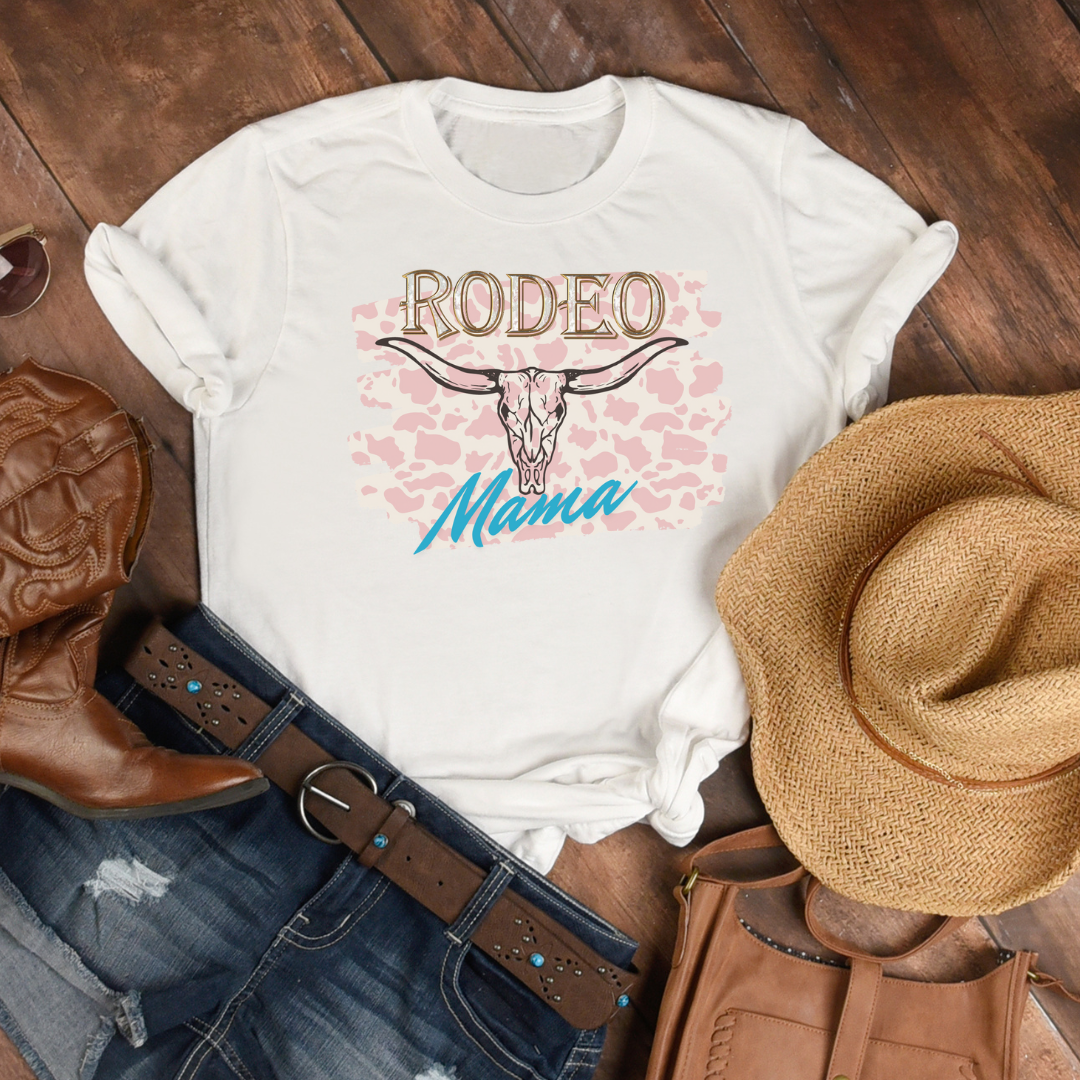 Rodeo Mama Graphic T-Shirt Cow and Skull Print Tee Hoodie, Sweatshirt | PodTeesHub.com