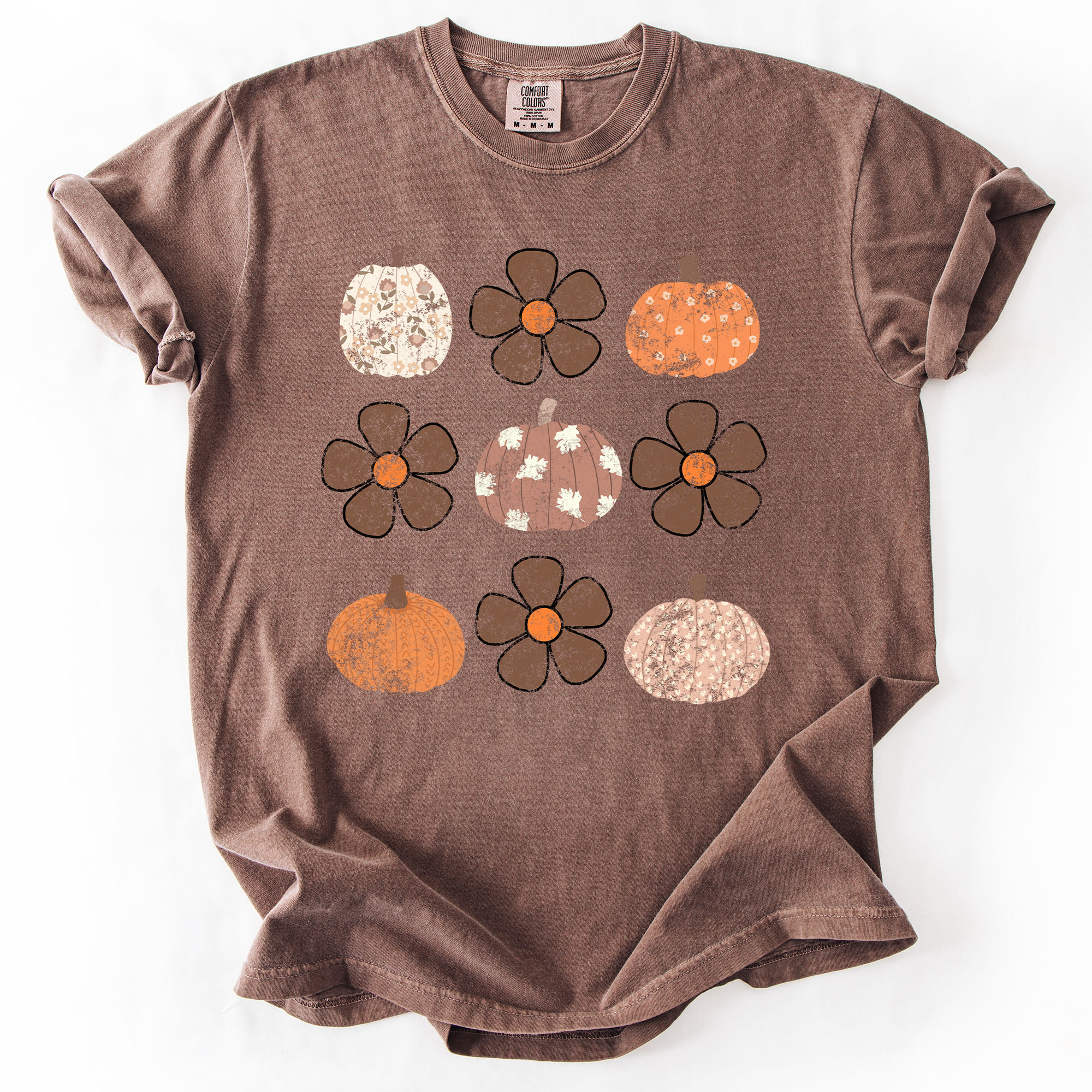 Retro Halloween, Flowers, Pumpkins, Autumn, Fall T-Shirt Hoodie, Sweatshirt | PodTeesHub.com