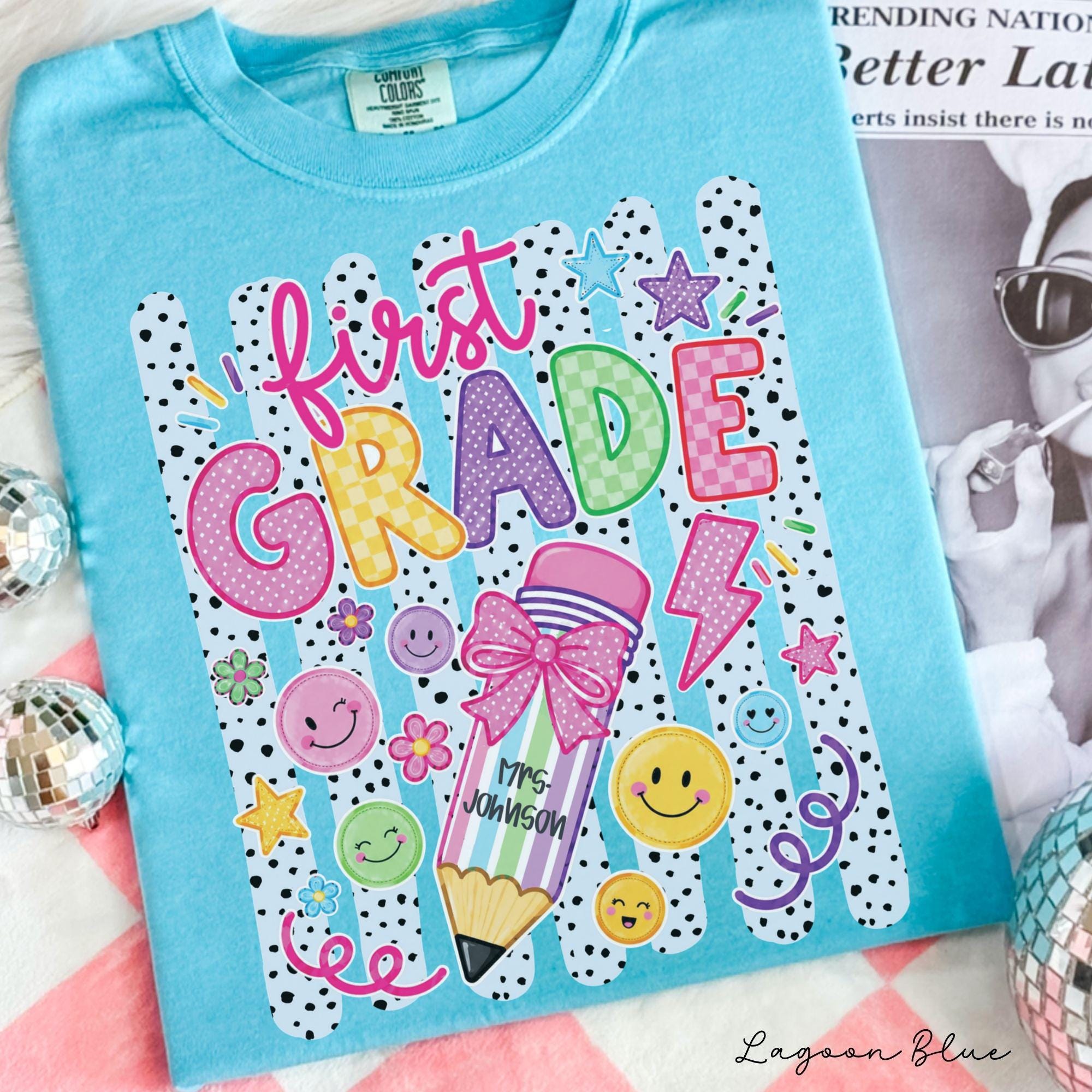 Personalized First Grade Teacher Custom Striped Teacher Tee 1st Grade Teacher Stripes Teacher Team Back School (4)