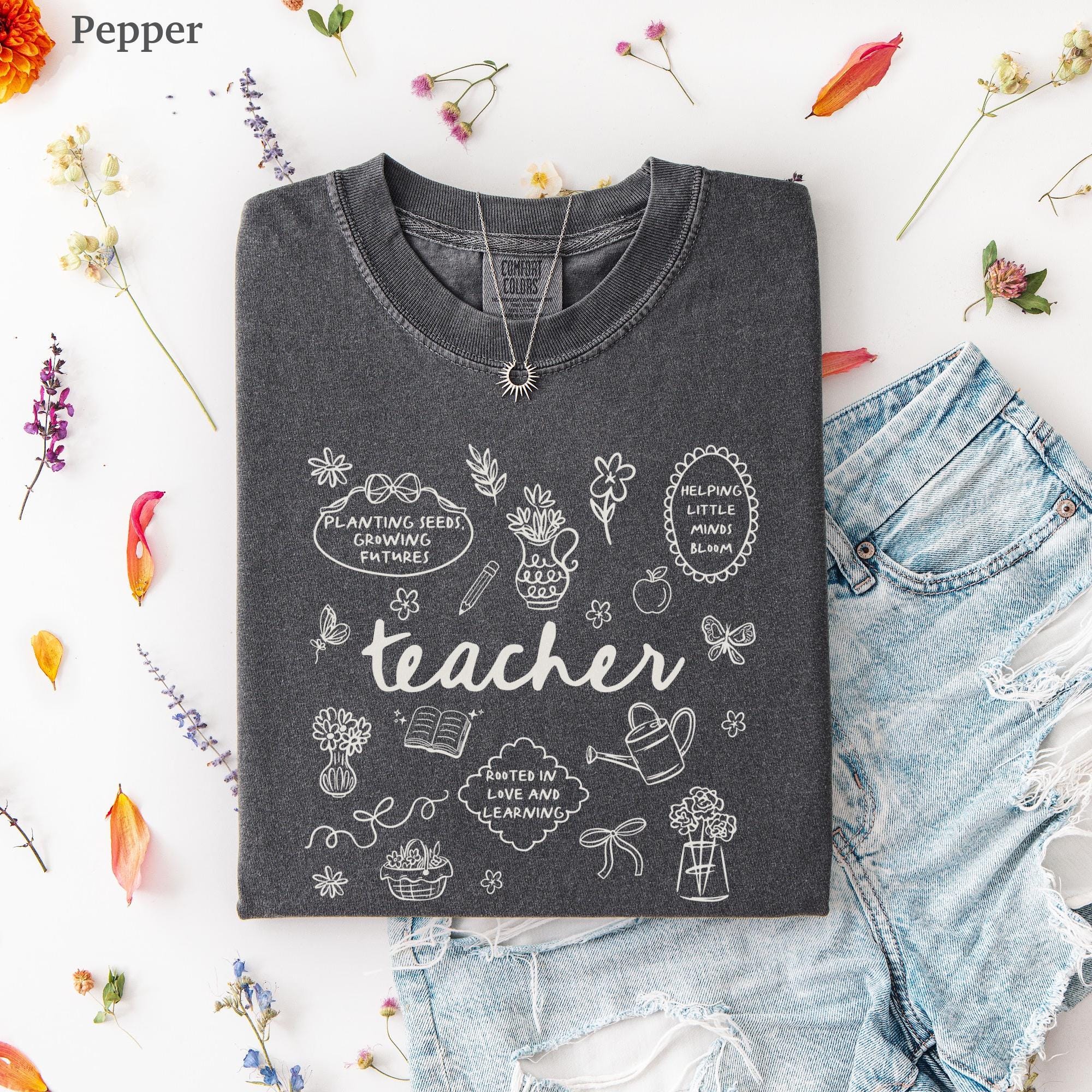 Comfort Colors Teacher Cottagecore Teach Back Shool Tee Spring Floral Teaching Teacher Appreciation (4)