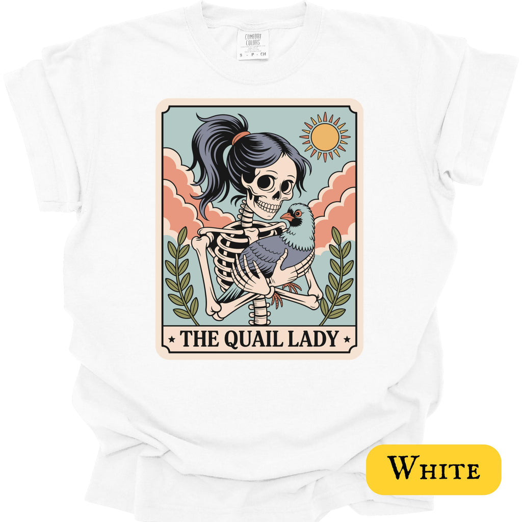 Quail Lady Skeleton Holding Quail Tee Bird Mom Quail Lover Halloween Bird Spooky Quail Owner Tee (4)