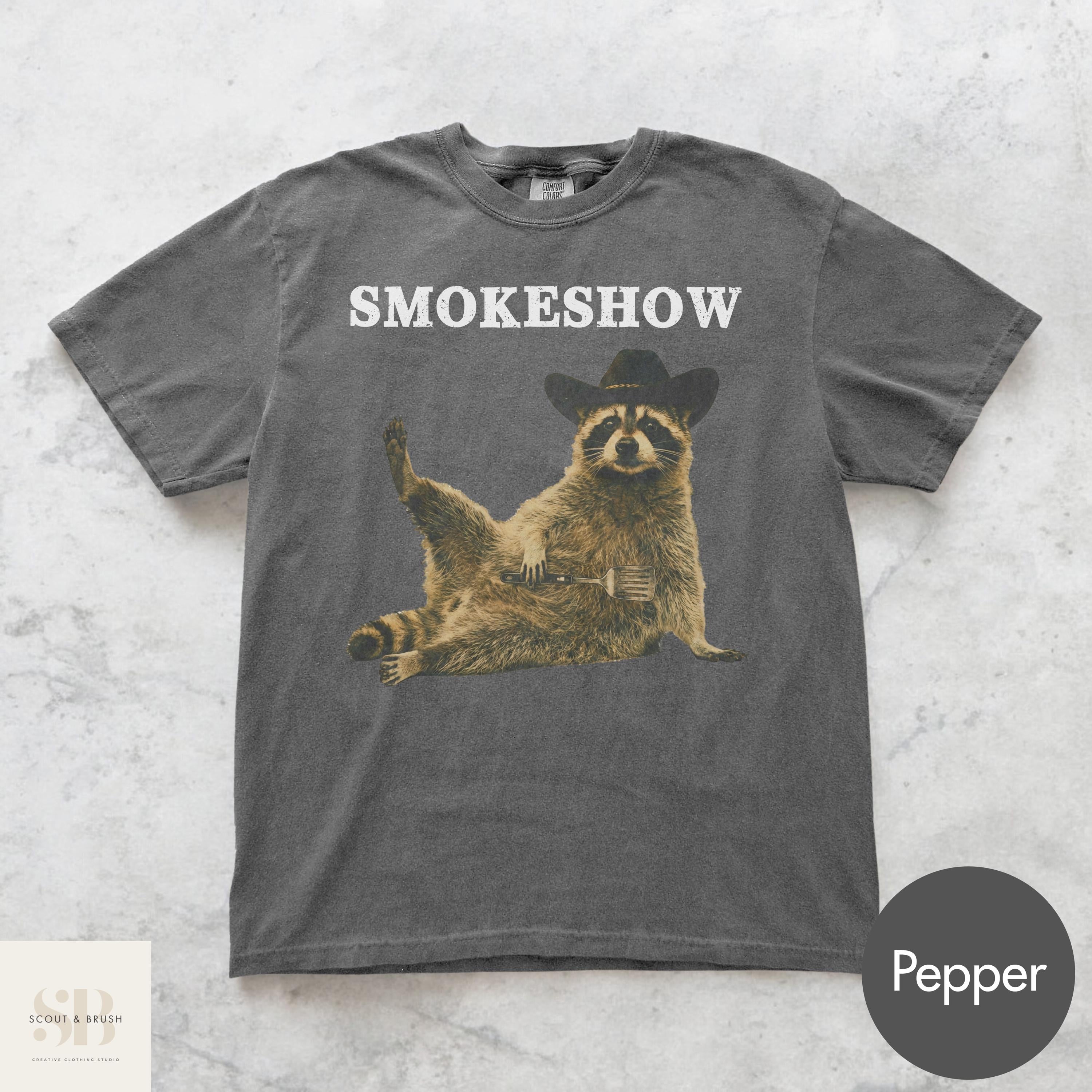 Comfort Colors Cowboy Raccoon Animal Meme Bbq Grill Raccoon Tee Silly Novelty (4)