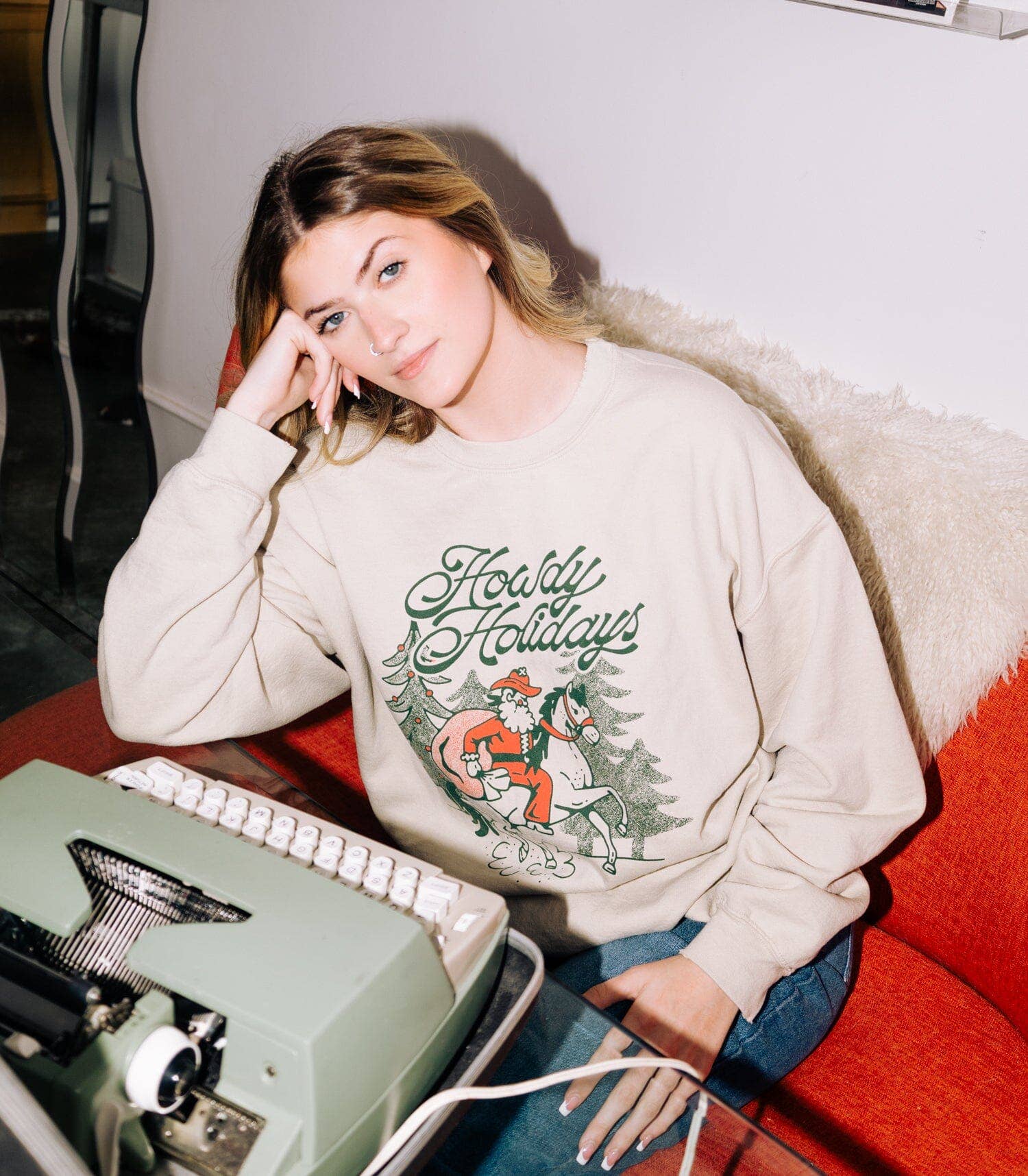 Howdy Holidays Sand Thrifted Sweatshirt T-Shirts, Hoodie | PodTeesHub.com