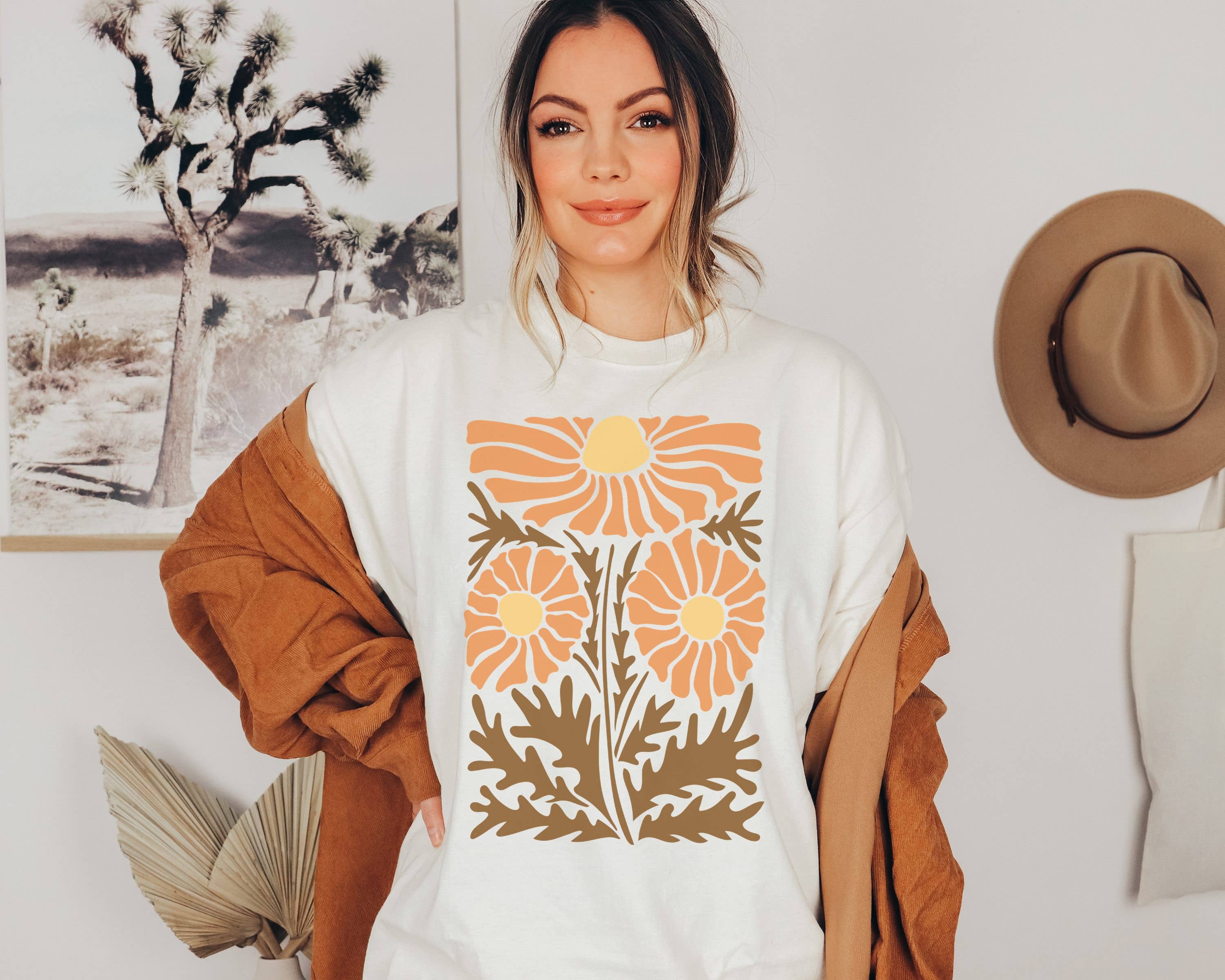 Fall Floral Marigolds Tee | Retro Fall Holiday Graphic Tees Hoodie, Sweatshirt | PodTeesHub.com