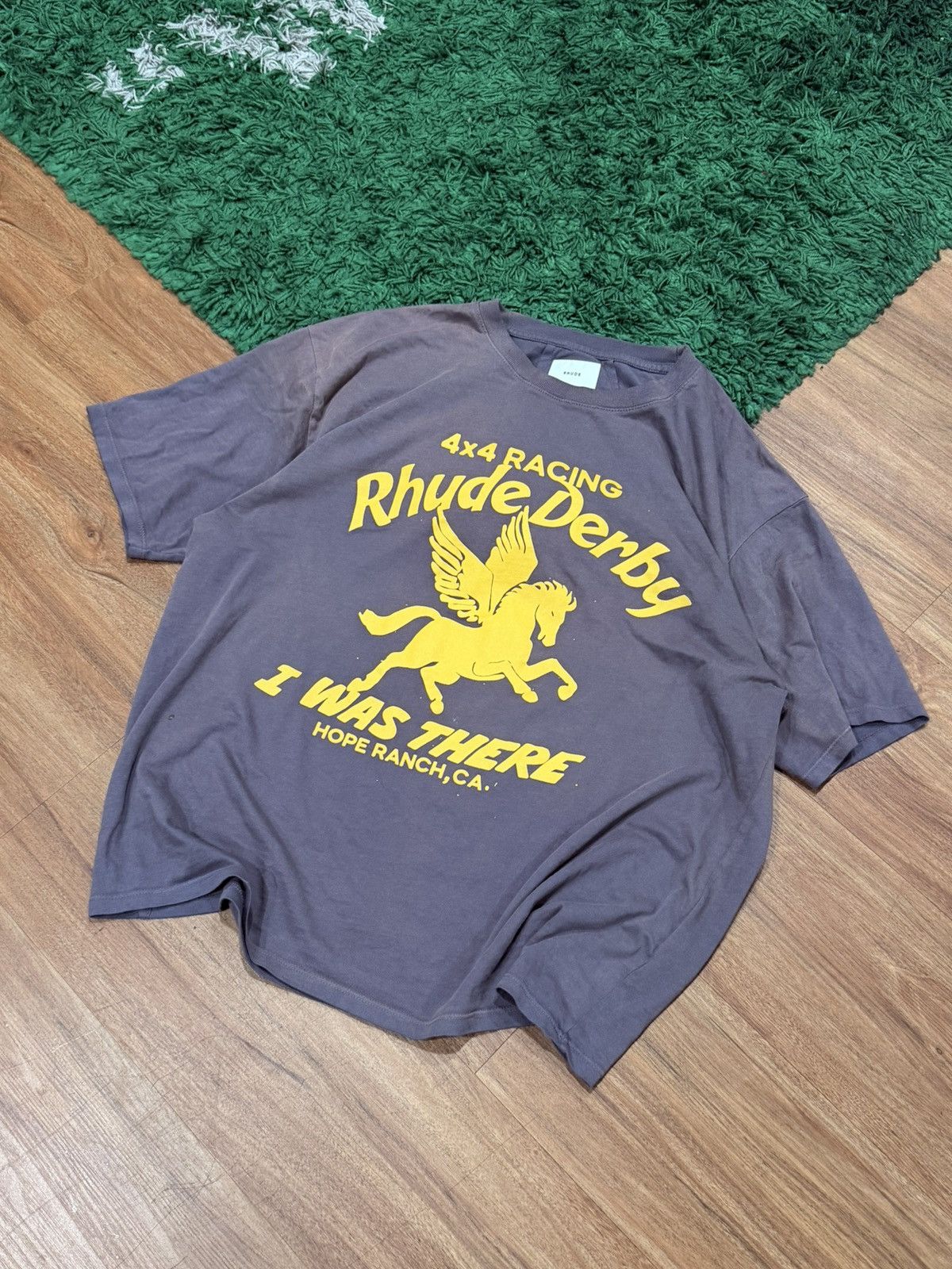 Rhude Pegasus 4x4 Racing Tee Grey Medium Preowned Hoodie, Sweatshirt | PodTeesHub.com