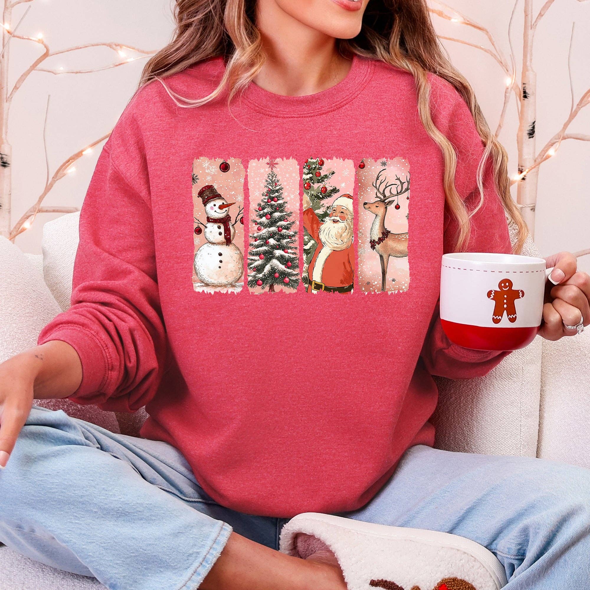 Santa, Snowman, Reindeer, Christmas Tree, Retro Sweatshirt T-Shirts, Hoodie | PodTeesHub.com