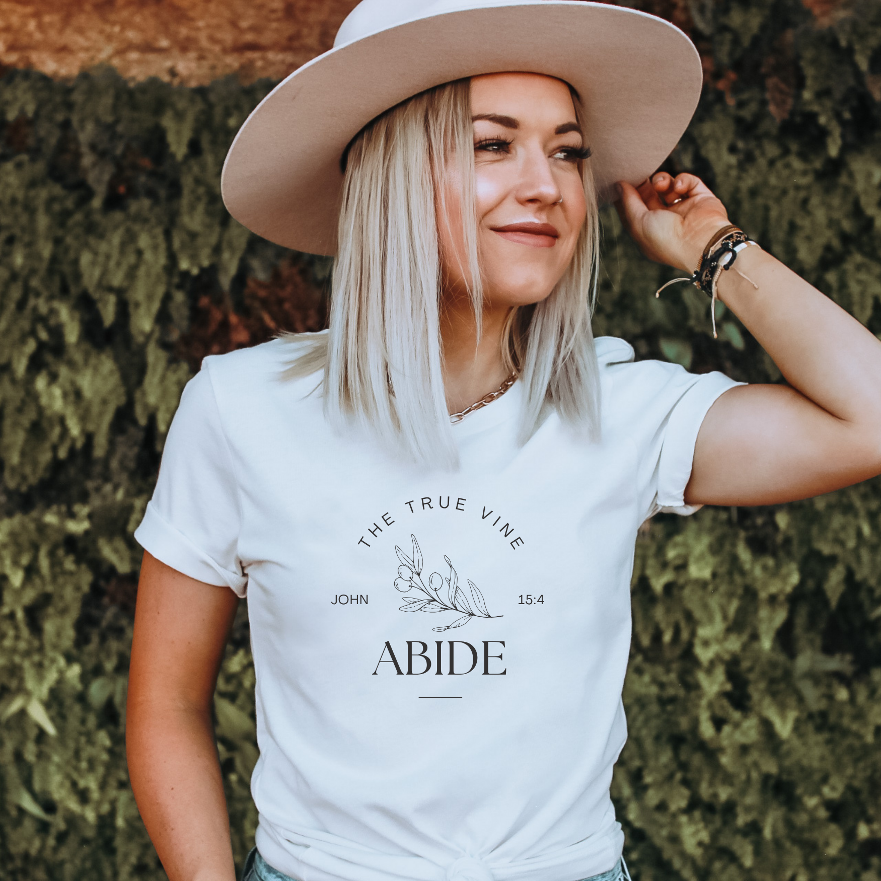 Abide Olive Branch Vine Women's Christian Graphic T-Shirt Hoodie, Sweatshirt | PodTeesHub.com