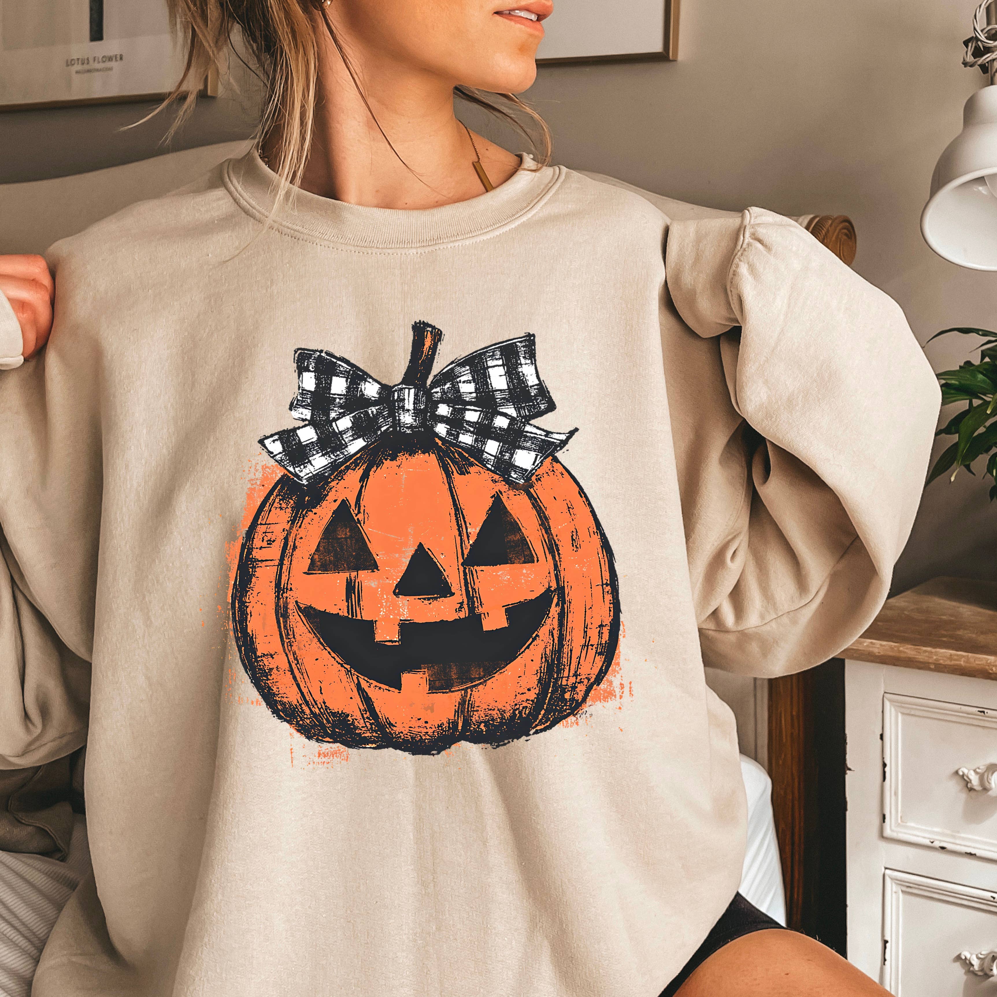 Gingham Pumpkin Halloween 2025  Graphic Sweatshirt T-Shirts, Hoodie | PodTeesHub.com