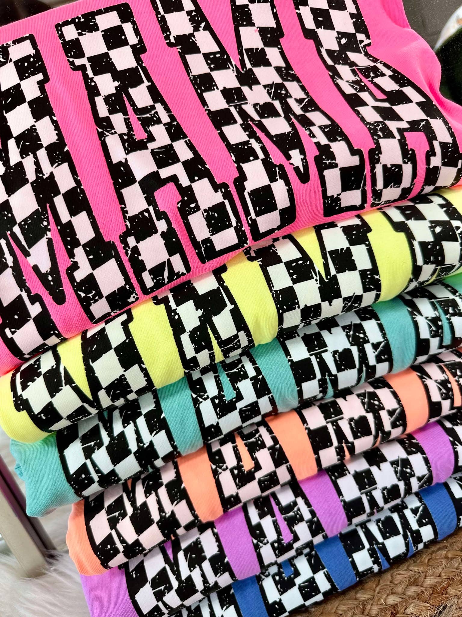 Mama Checkered Varsity Curved Tee Hoodie, Sweatshirt | PodTeesHub.com