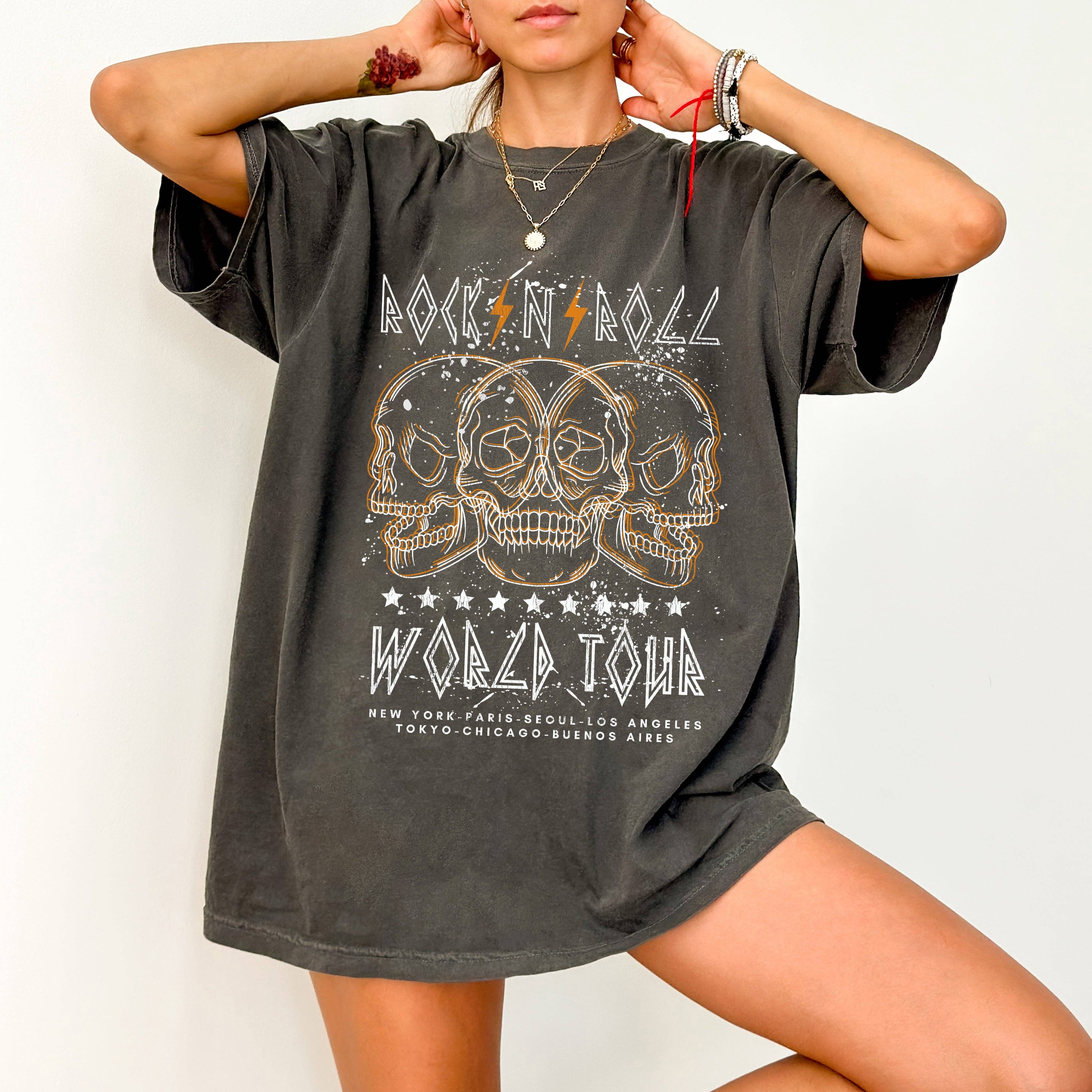 Rock World Tour Classic Rock Skeleton Concert Tee Hoodie, Sweatshirt | PodTeesHub.com