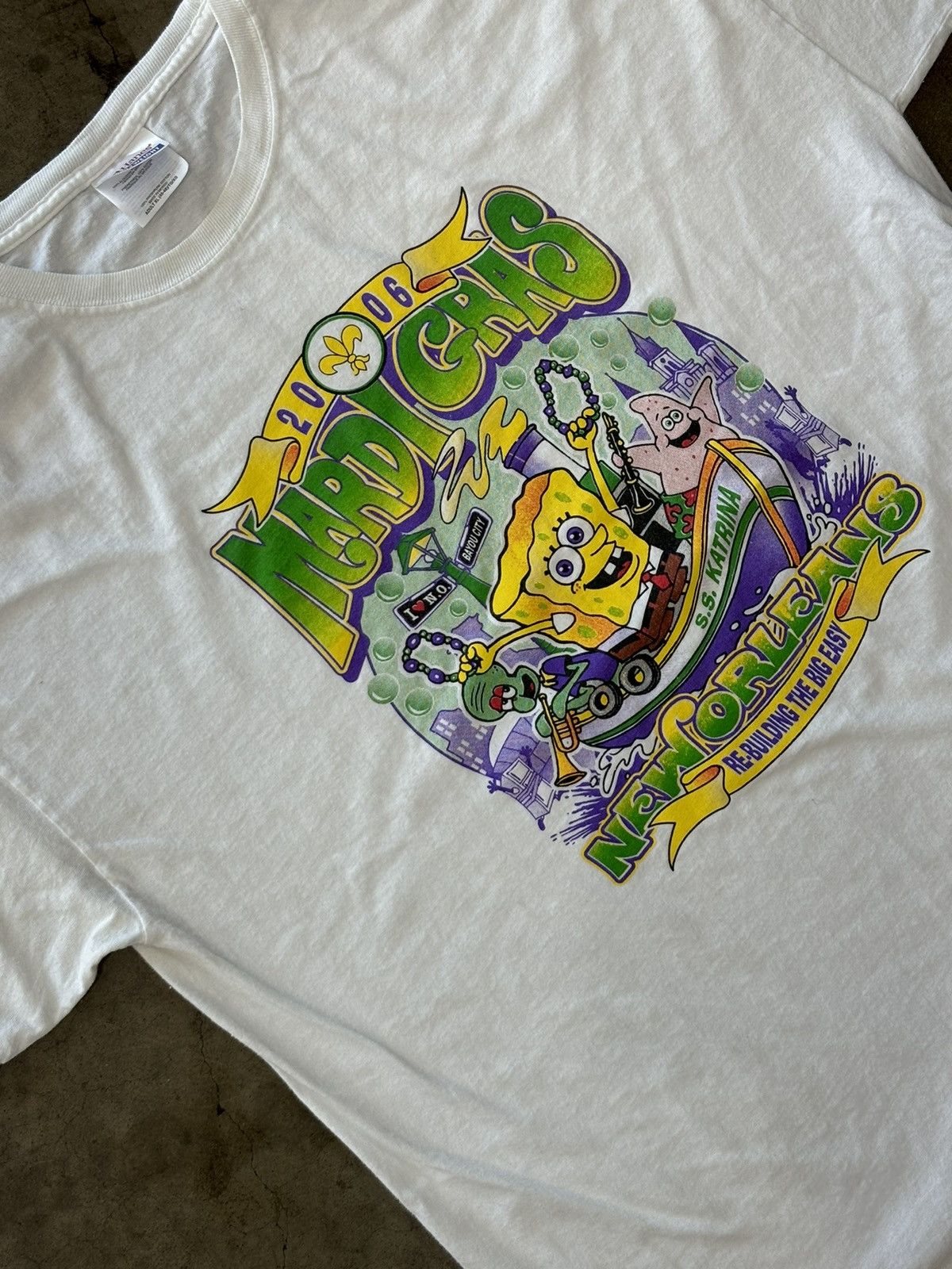 Vintage 2006 Y2k Spongebob Marie Gras New Orleans Tee Xl Hoodie, Sweatshirt | PodTeesHub.com