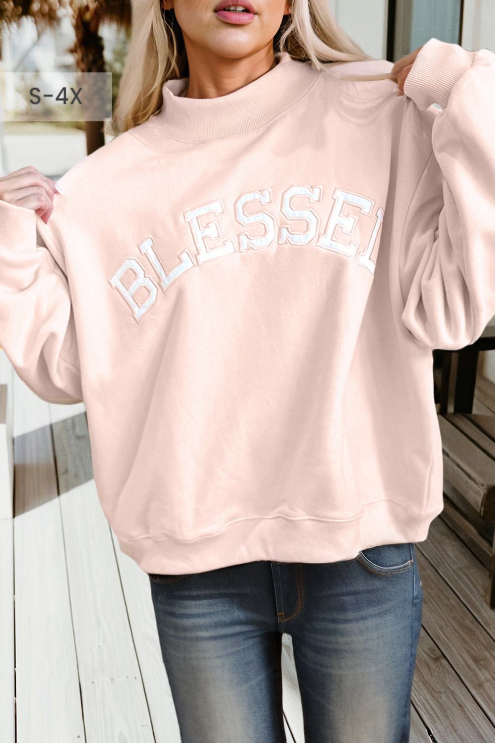 66 Plus Size Blessed Embroidered Mock Neck Sweatshirt (S-4X) T-Shirts, Hoodie | PodTeesHub.com