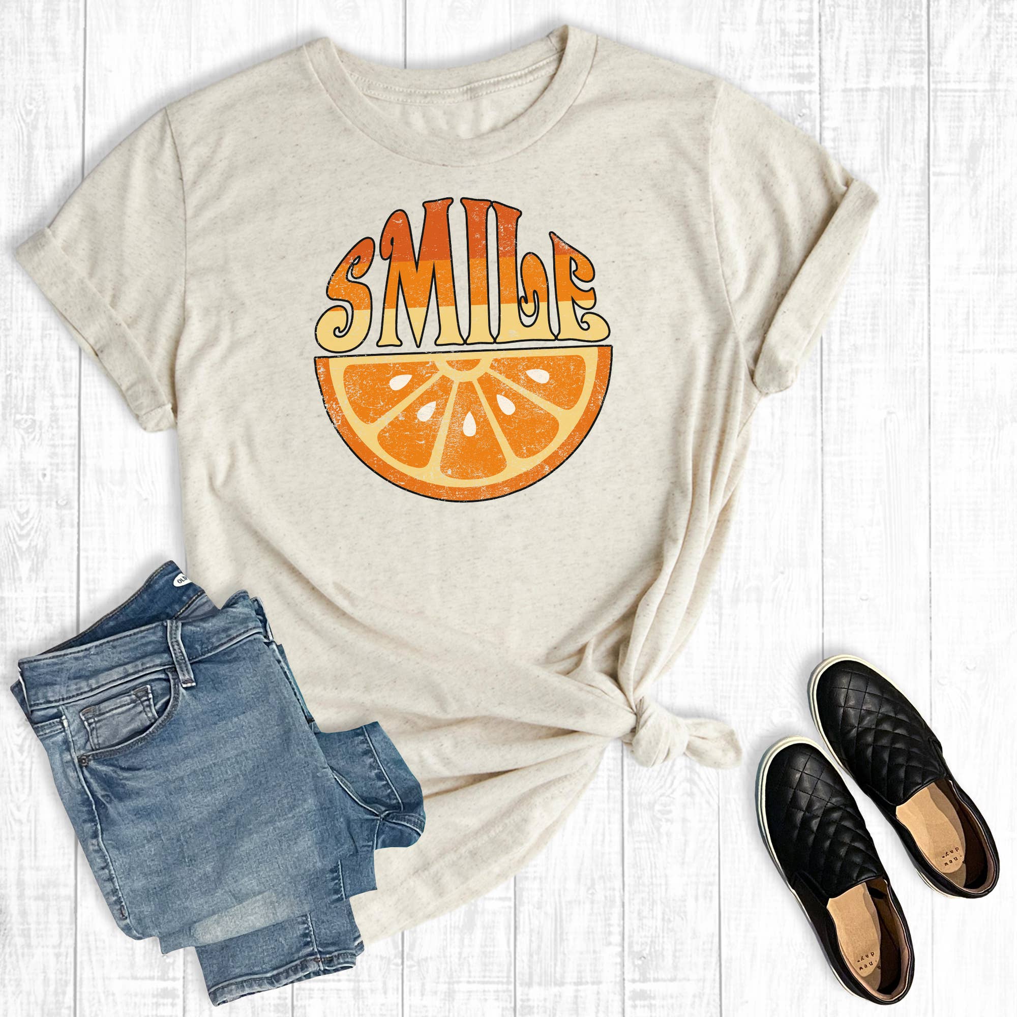 Retro Smile Orange Graphic Tee Hoodie, Sweatshirt | PodTeesHub.com