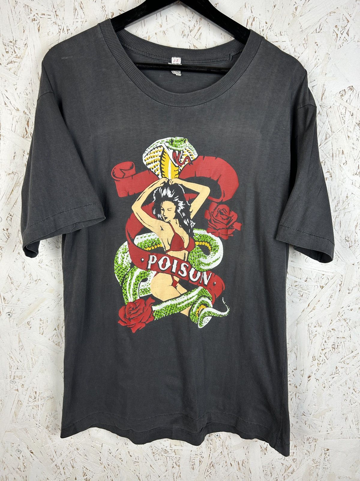 Band Tees 80s Vintage Poison Band Girl Snake Logo T Shirt Black L Hoodie, Sweatshirt | PodTeesHub.com