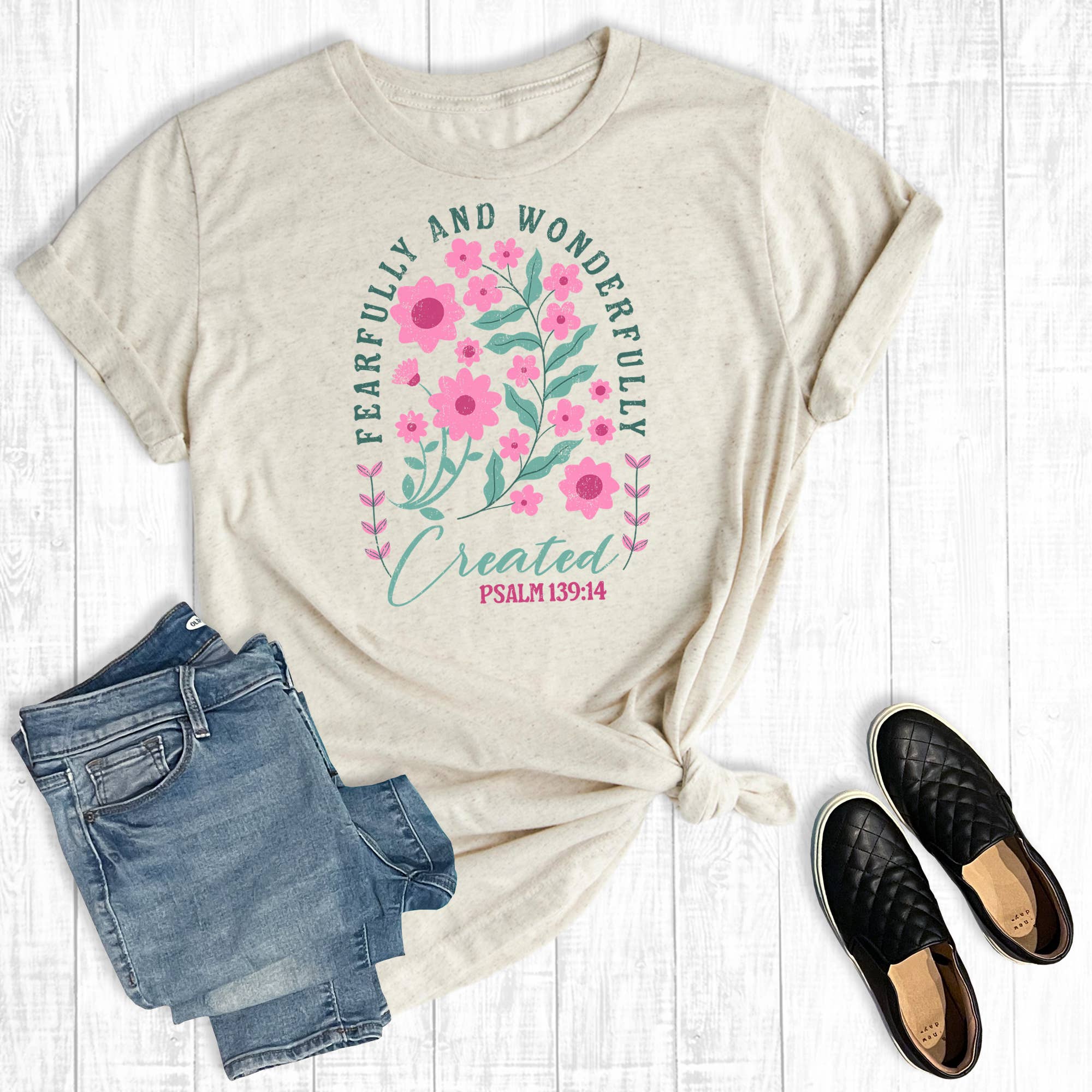 Faith Floral Fearfully and Wonderfully Created Graphic Tee Hoodie, Sweatshirt | PodTeesHub.com